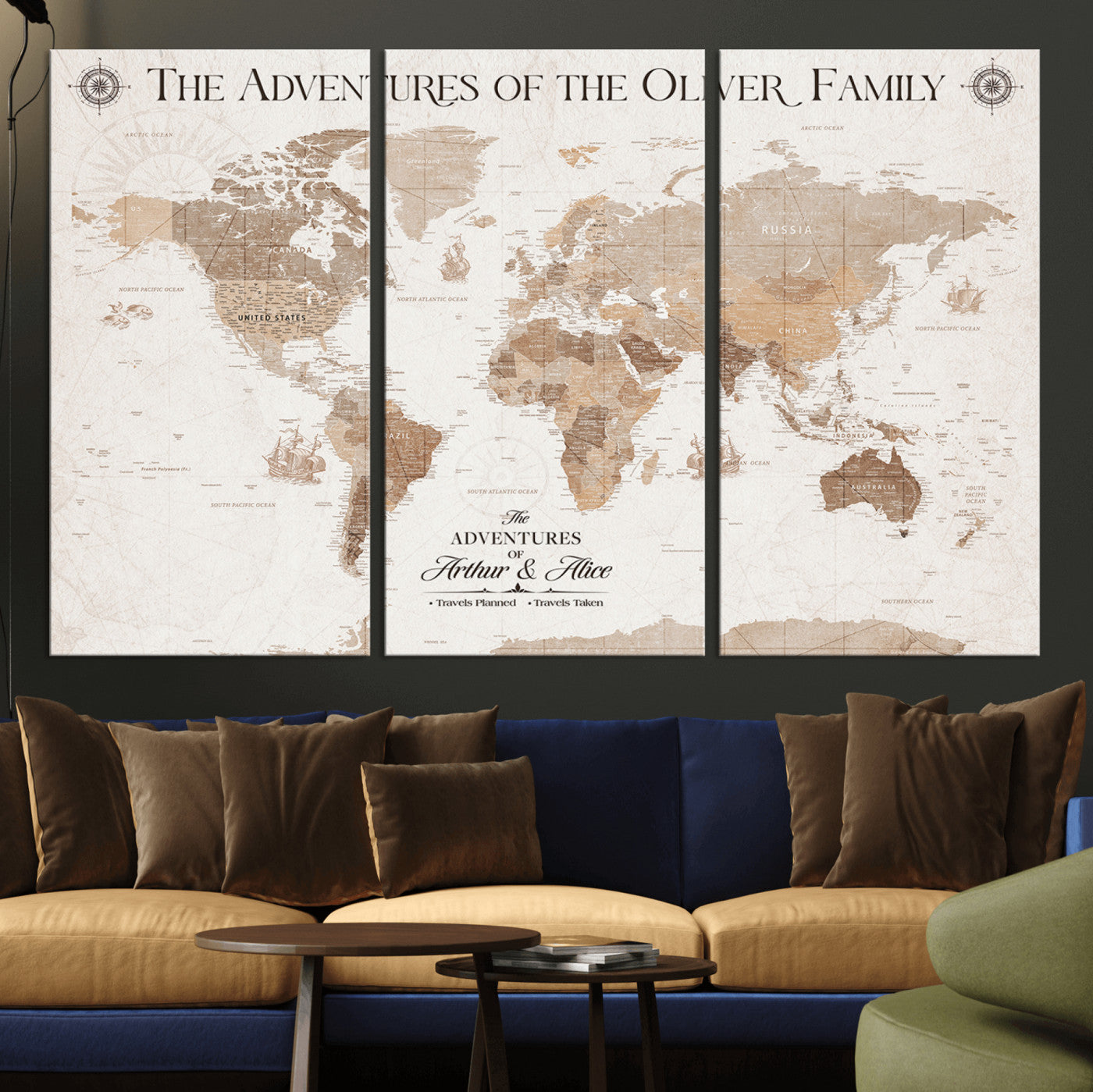 58395047-MGV-CV-36X24-Personalized Framed World Map Canvas Wall Art Print – Custom Push Pin Travel Tracker Lover - Custom World Map on Canvas