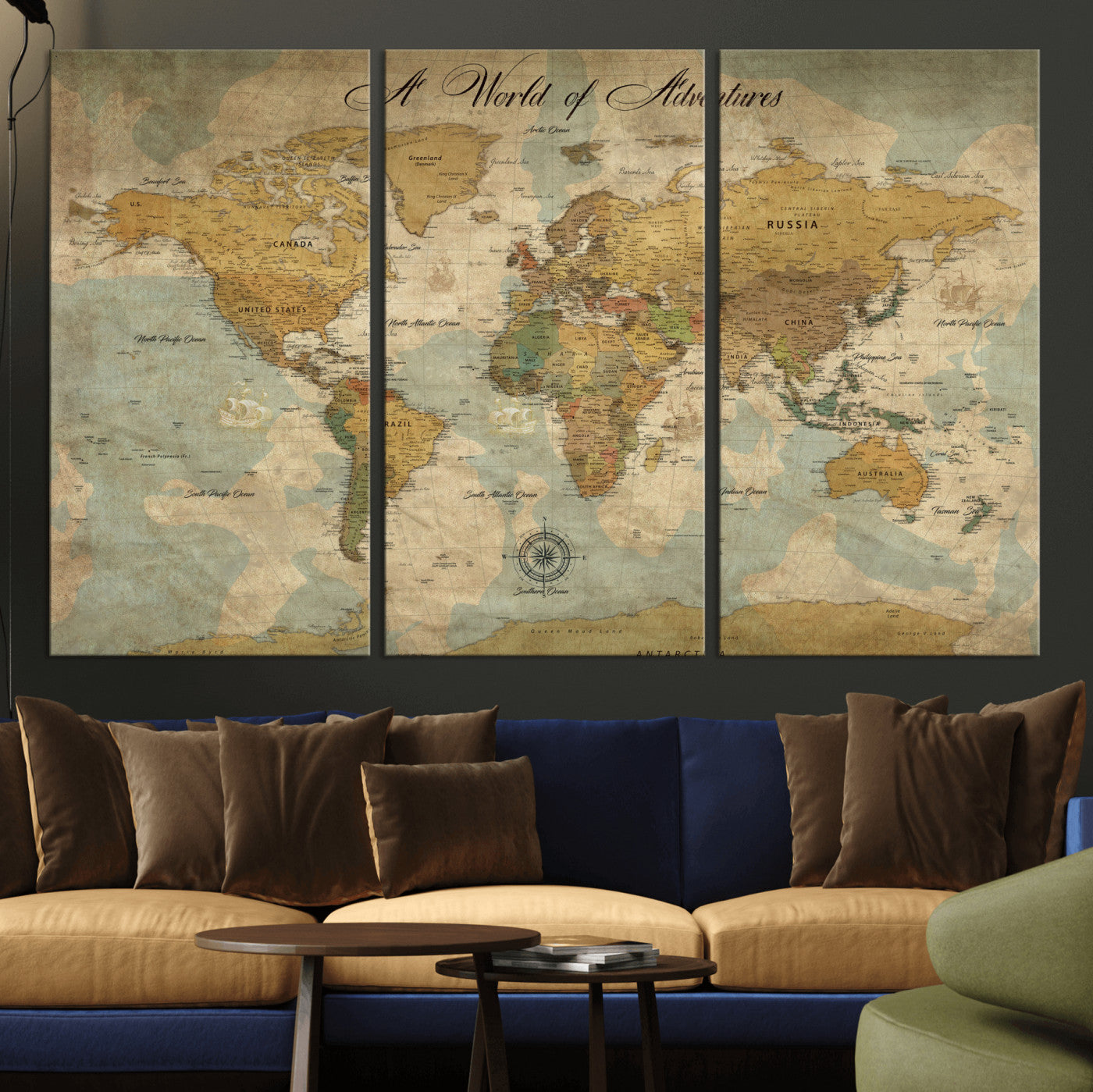 75690627-MGV-CV-36X24-Personalized World Map Print, Customizable Push Pin Framed World Map Print on Canvas - Custom Quote on Map Print,