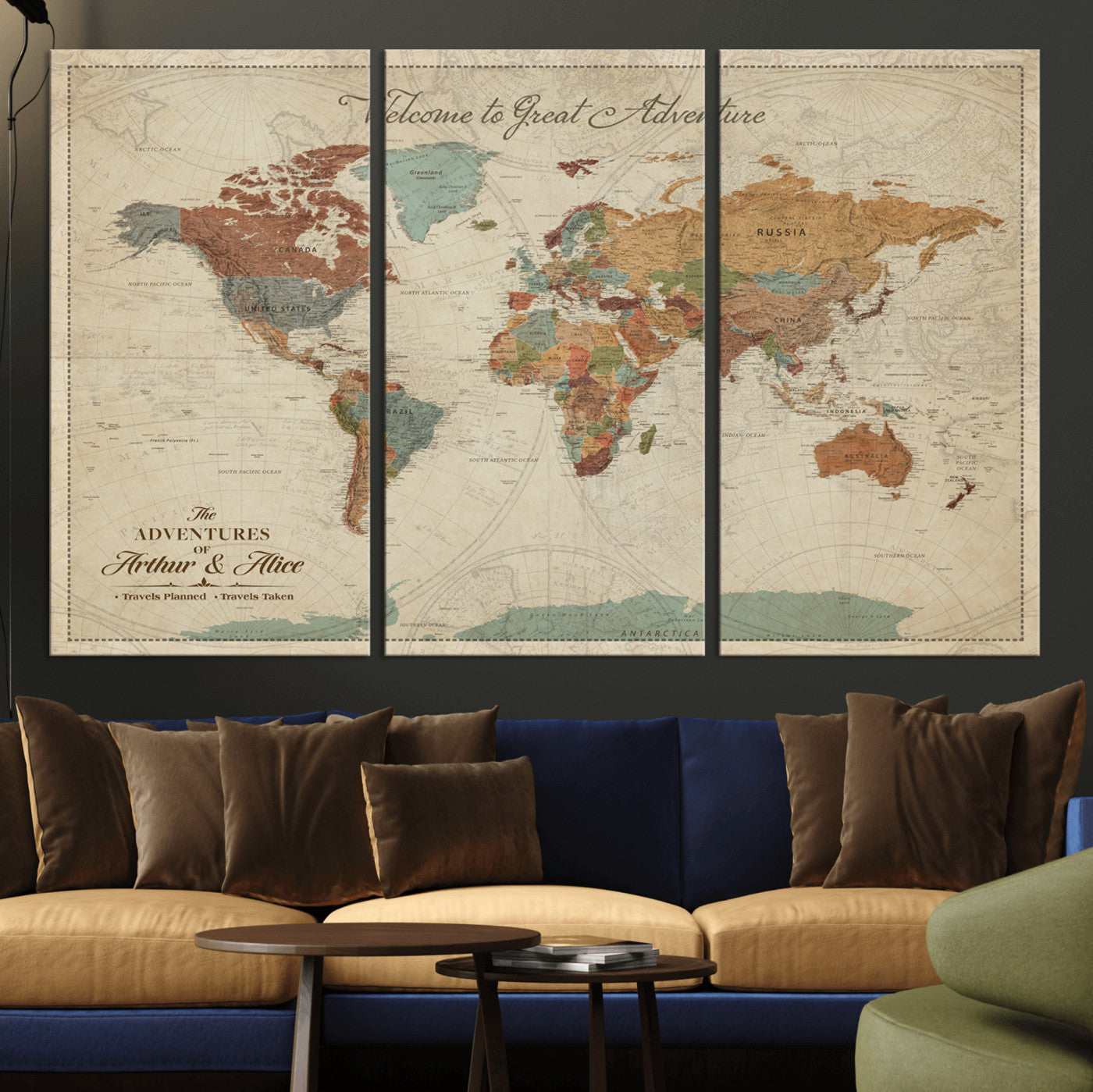 17587858-MGV-CV-36X24-Custom Push Pin World Map Wall Canvas Print – Personalized Travel Tracker with Pins – Framed Custom Quotie Canvas for Home Office Decor
