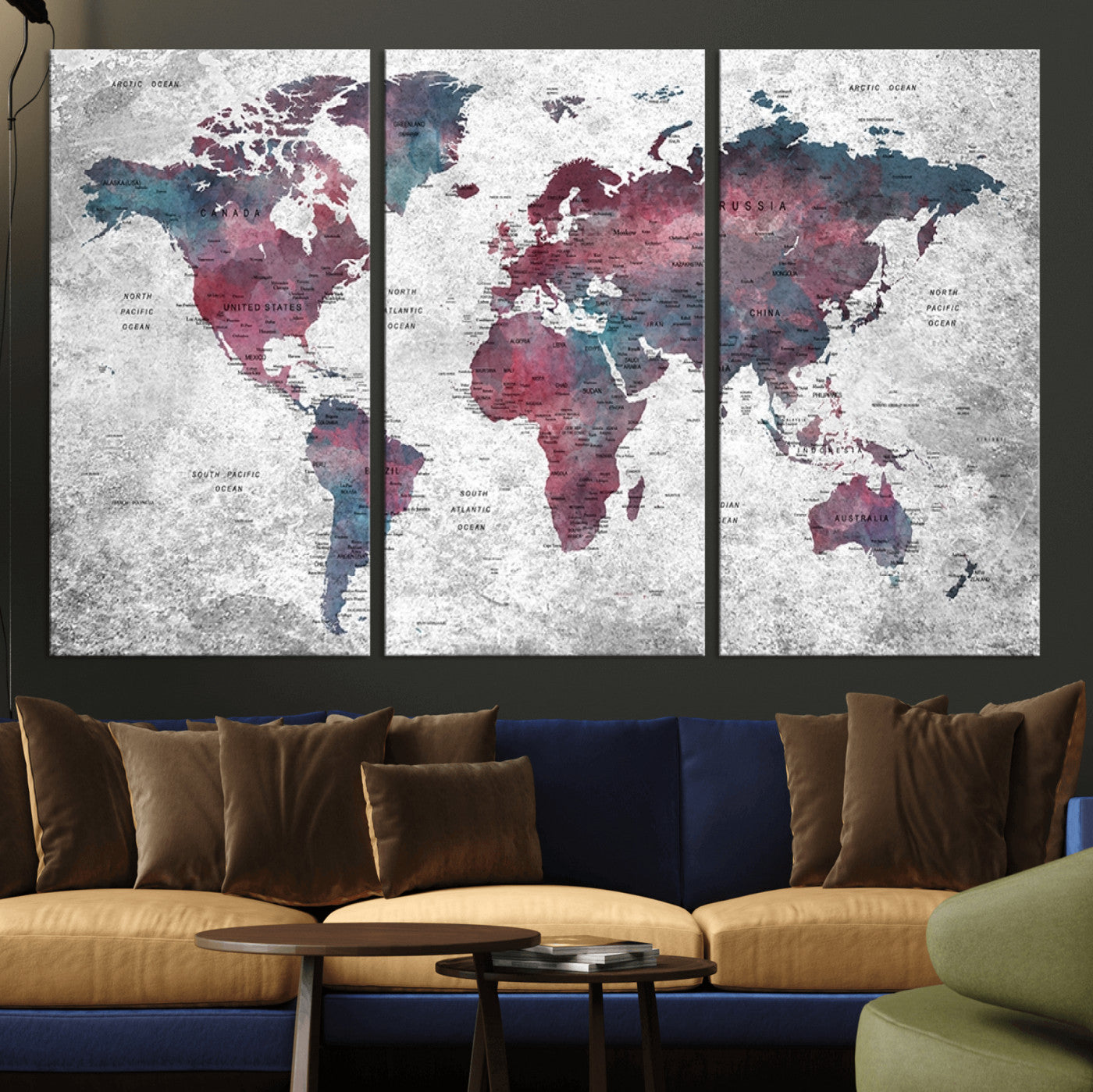 Push Pin World Map Canvas Print – Framed Wall Art for Couples to Track Their Travels – Anniversary Gift or Home Adventure Decor