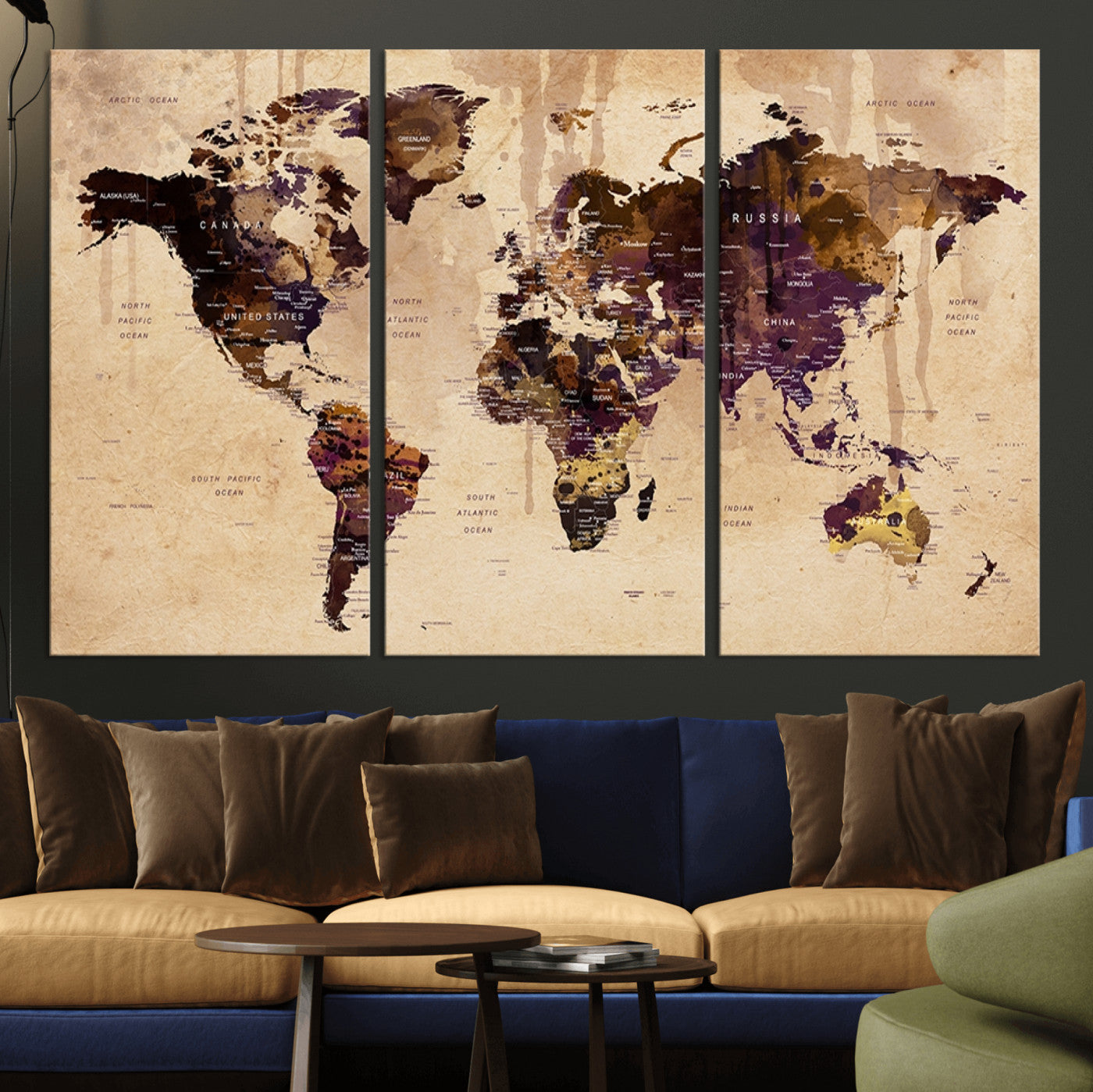 Push Pin World Map Canvas Print – Framed Wall Art for Couples to Track Their Travels – Anniversary Gift or Home Adventure Decor