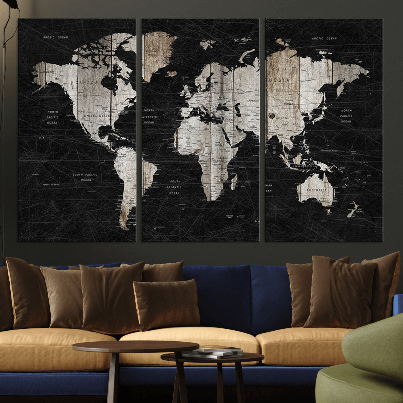 89998-MGV-CV-36X24-Push Pin World Map Canvas Print – Framed Wall Art for Couples to Track Their Travels – Anniversary Gift or Home Adventure Decor