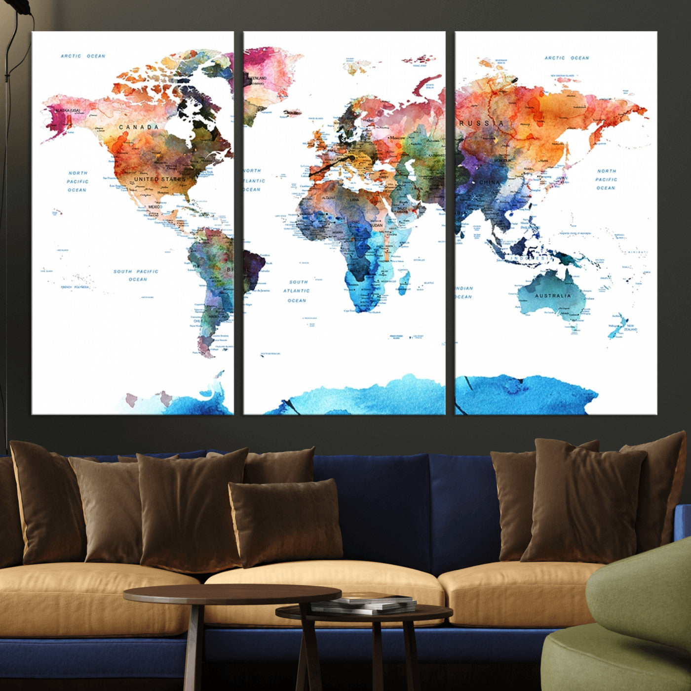 Push Pin World Map Canvas Print – Framed Wall Art for Couples to Track Their Travels – Anniversary Gift or Home Adventure Decor