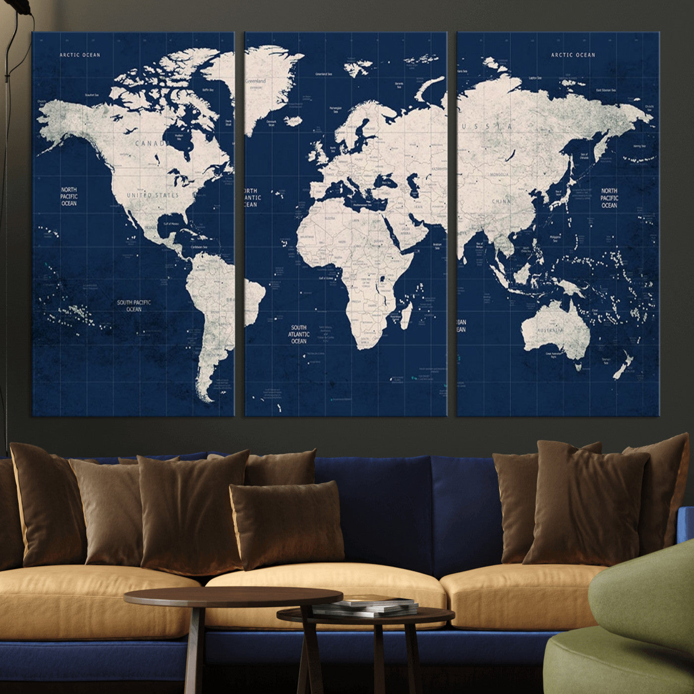Push Pin World Map Canvas Print – Framed Wall Art for Couples to Track Their Travels – Anniversary Gift or Home Adventure Decor