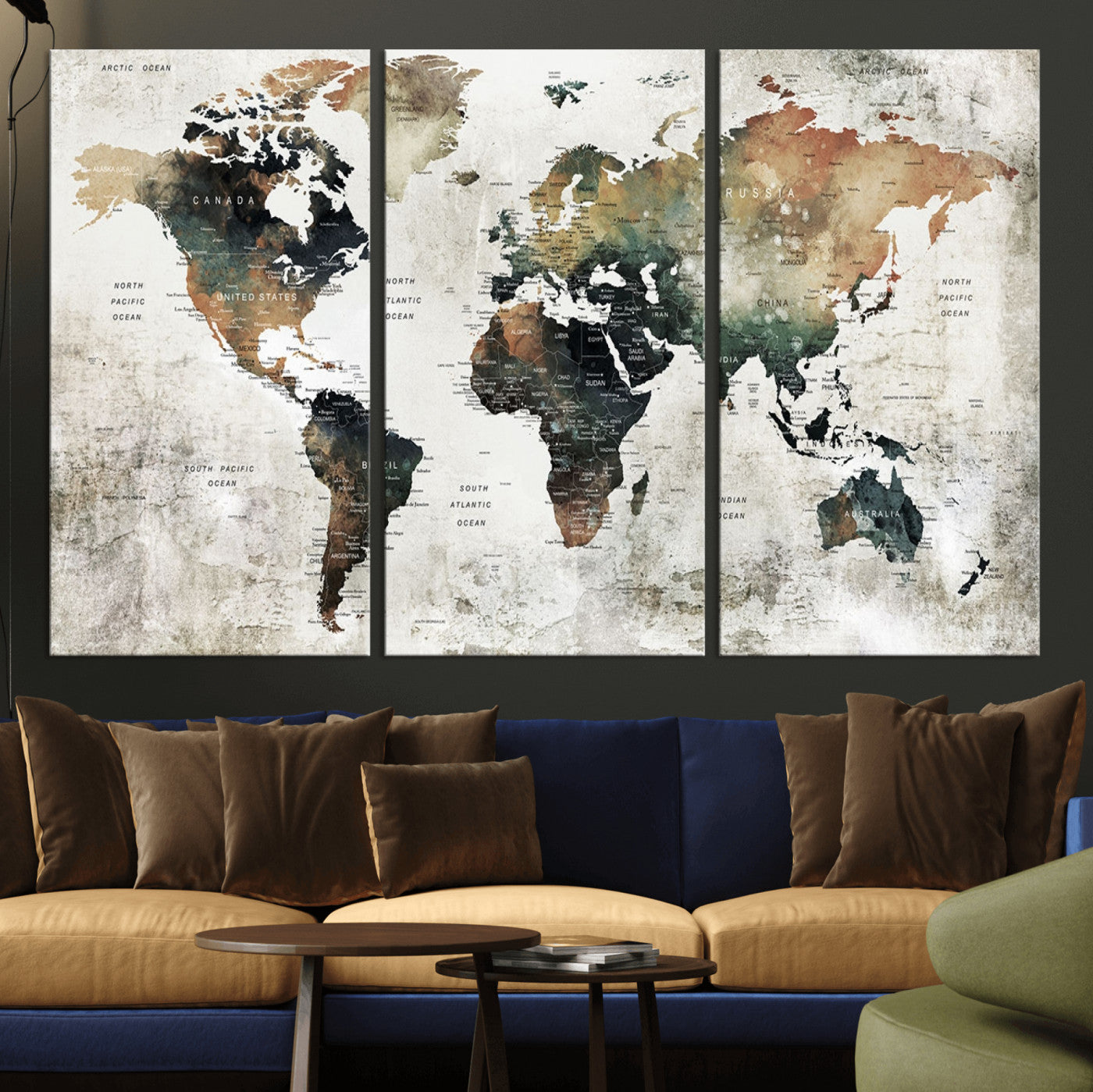Push Pin World Map Canvas Print – Framed Wall Art for Couples to Track Their Travels – Anniversary Gift or Home Adventure Decor