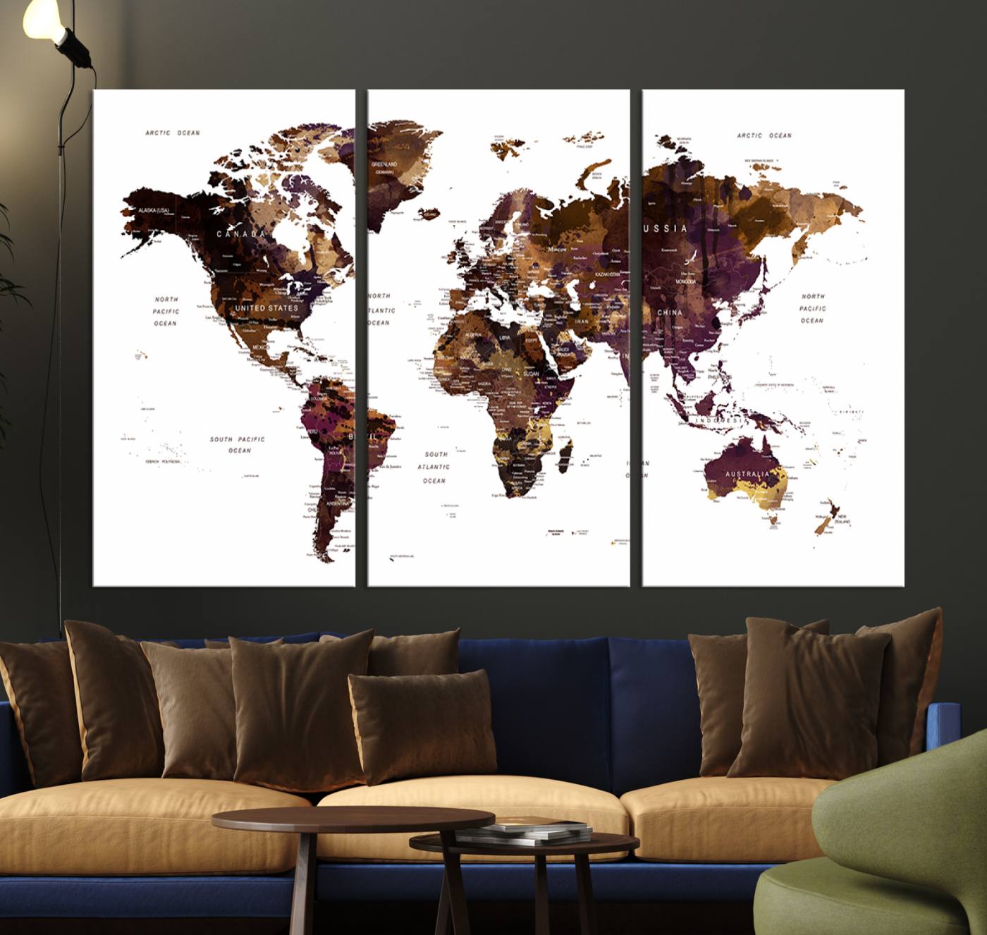 Push Pin World Map Canvas Print – Framed Wall Art for Couples to Track Their Travels – Anniversary Gift or Home Adventure Decor