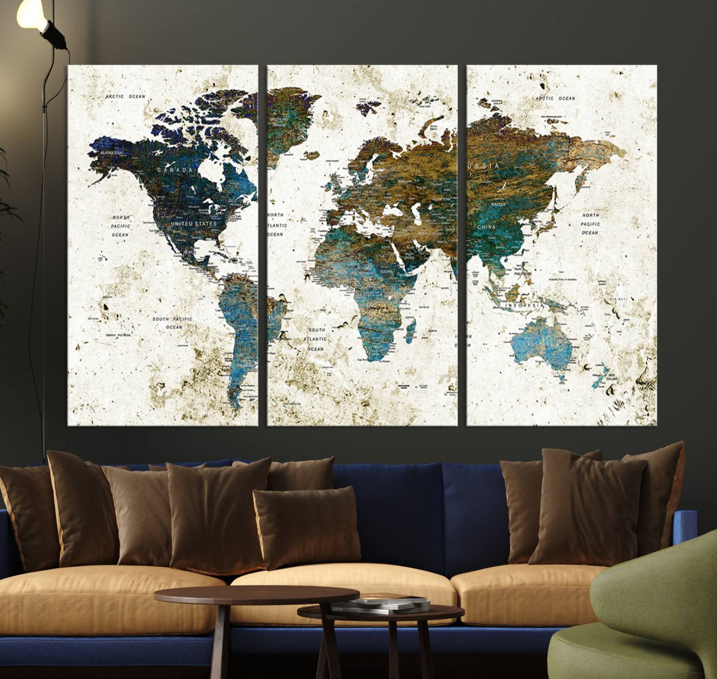 Push Pin World Map Canvas Print – Framed Wall Art for Couples to Track Their Travels – Anniversary Gift or Home Adventure Decor
