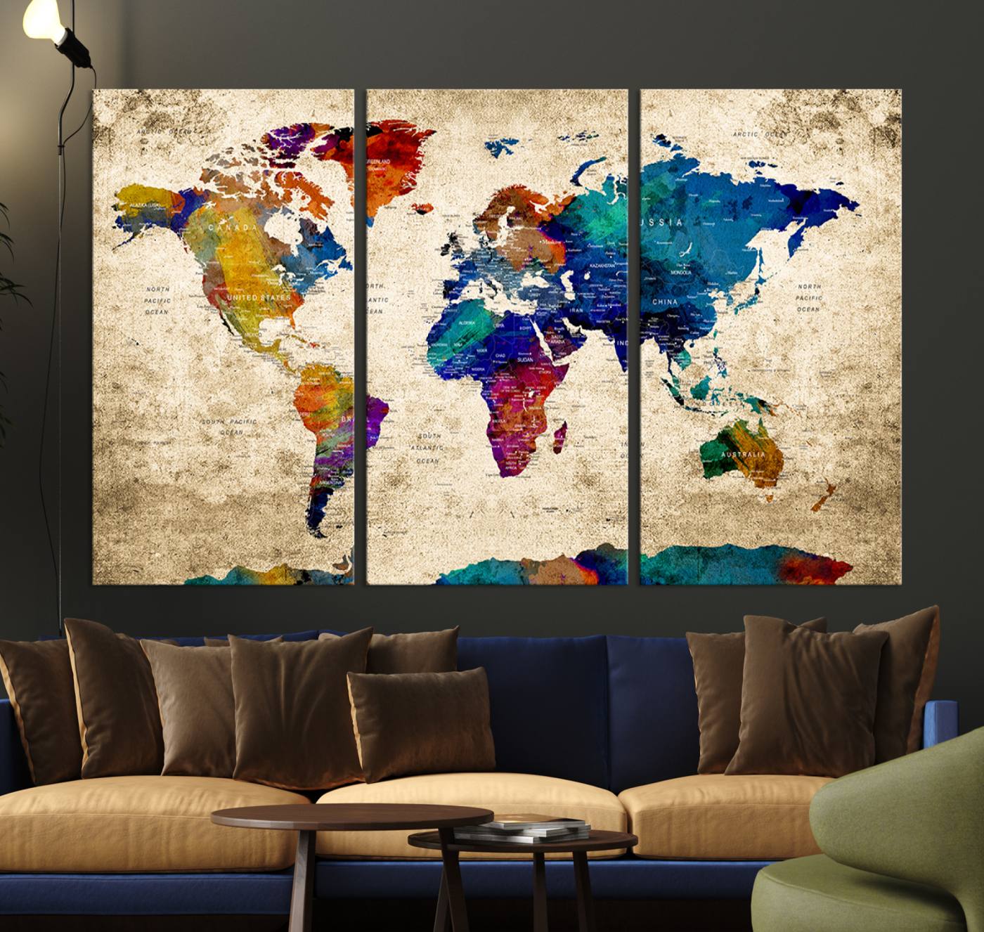 Push Pin World Map Canvas Print – Framed Wall Art for Couples to Track Their Travels – Anniversary Gift or Home Adventure Decor