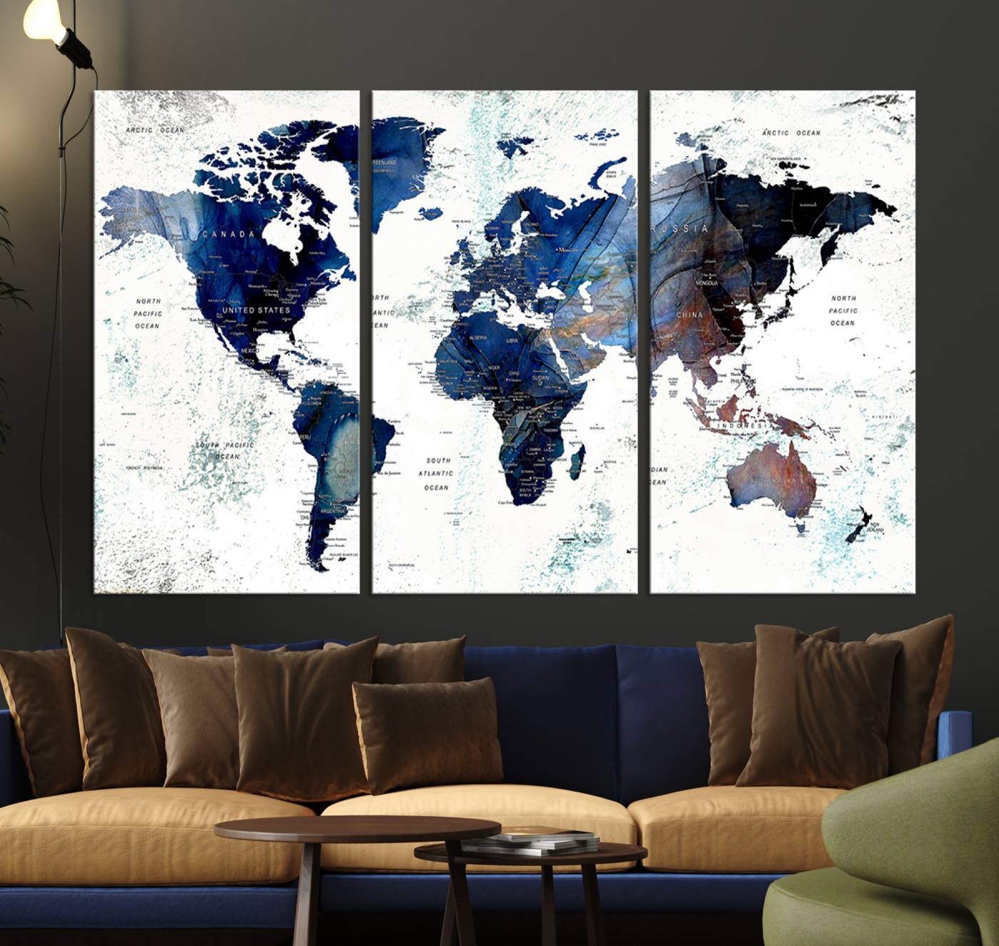 Push Pin World Map Canvas Print – Framed Wall Art for Couples to Track Their Travels – Anniversary Gift or Home Adventure Decor