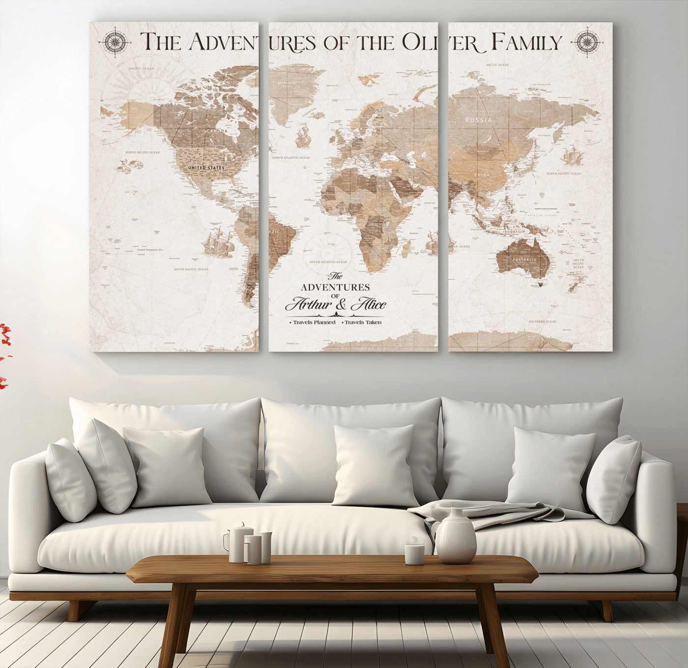 58395047-MGV-CV-36X24-Personalized Framed World Map Canvas Wall Art Print – Custom Push Pin Travel Tracker Lover - Custom World Map on Canvas