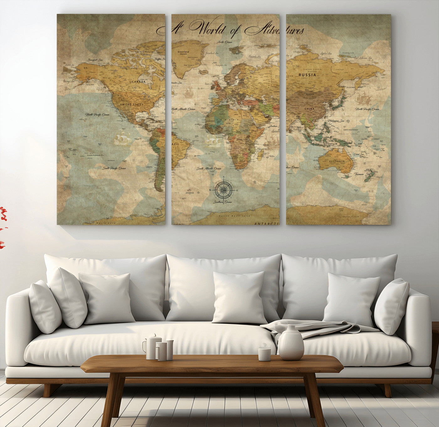 75690627-MGV-CV-36X24-Personalized World Map Print, Customizable Push Pin Framed World Map Print on Canvas - Custom Quote on Map Print,