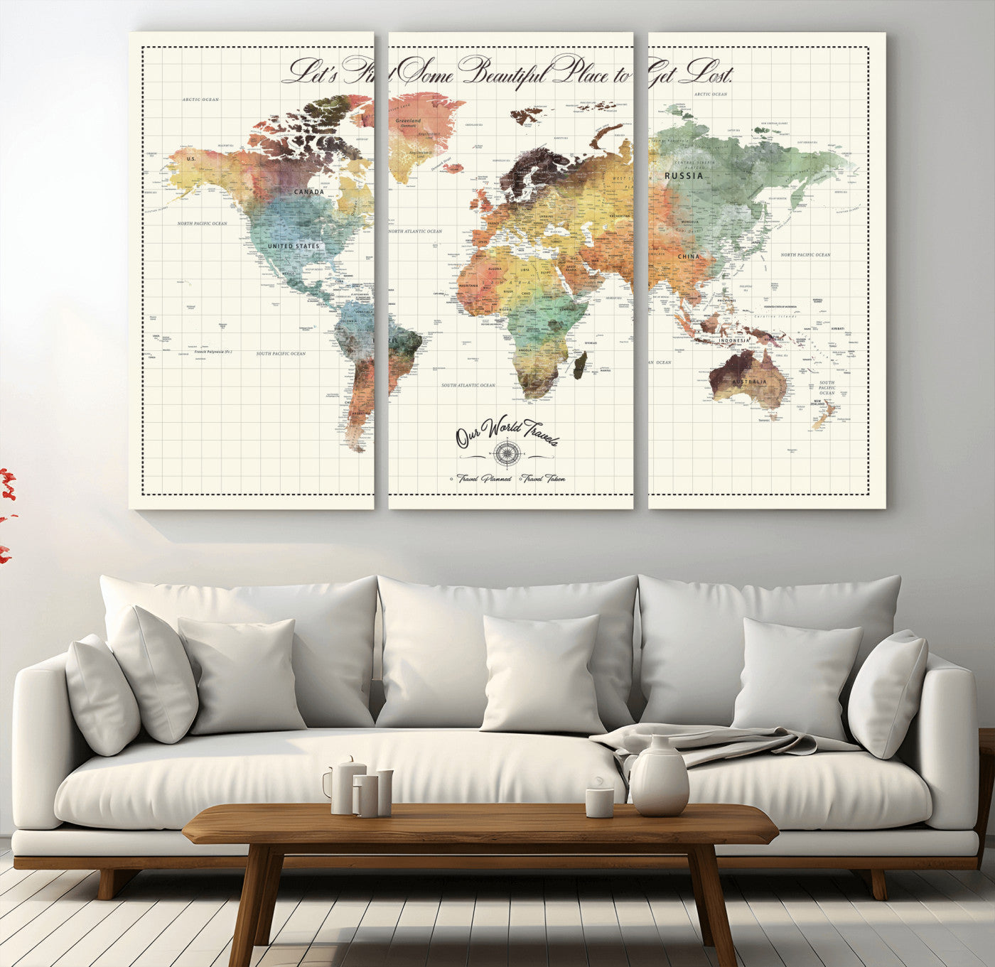 29289638-MGV-CV-36X24-Personalized World Map Print - Customizable Push Pin Framed World Map Print on Canvas - Custom Quote on Map Print