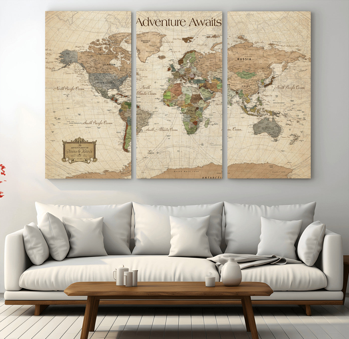33020399-MGV-CV-30X20-Custom Push Pin World Map Wall Canvas Print – Personalized Travel Tracker with Pins – Framed Custom Quotie Canvas for Home Office Decor