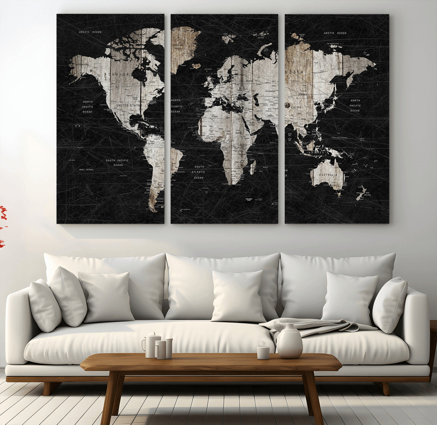 89998-MGV-CV-36X24-Push Pin World Map Canvas Print – Framed Wall Art for Couples to Track Their Travels – Anniversary Gift or Home Adventure Decor