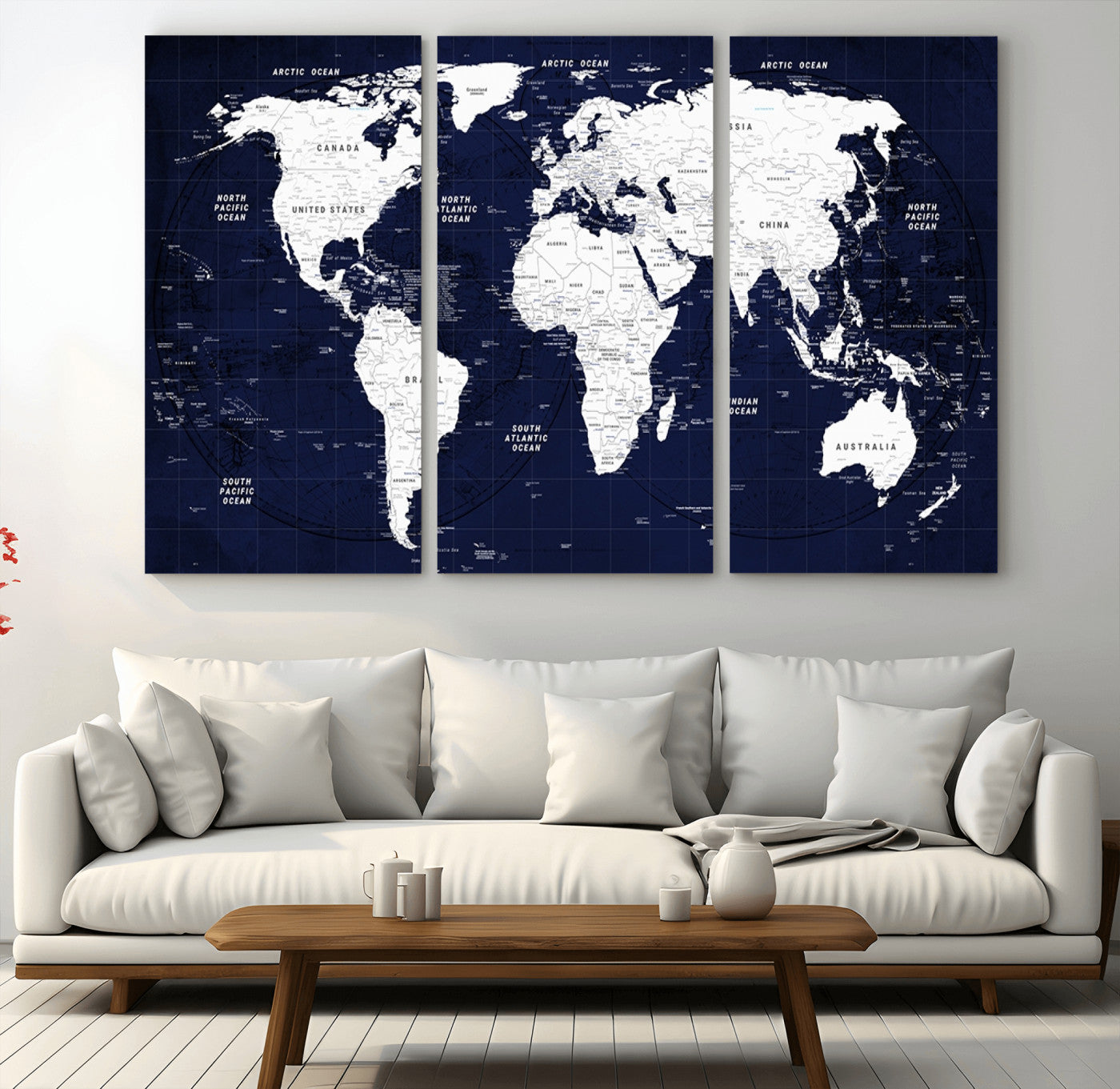 Push Pin World Map Canvas Print – Framed Wall Art for Couples to Track Their Travels – Anniversary Gift or Home Adventure Decor