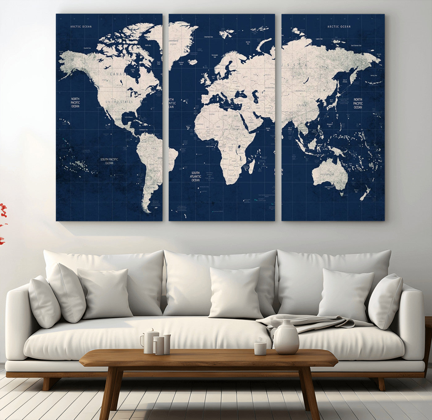 Push Pin World Map Canvas Print – Framed Wall Art for Couples to Track Their Travels – Anniversary Gift or Home Adventure Decor