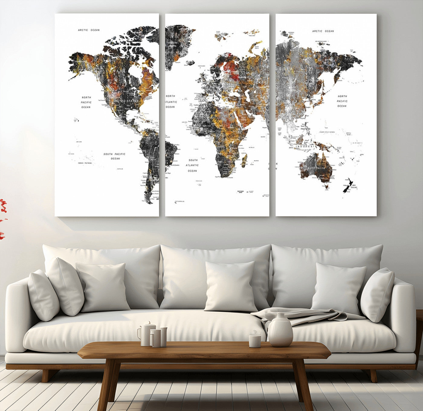 Push Pin World Map Canvas Print – Framed Wall Art for Couples to Track Their Travels – Anniversary Gift or Home Adventure Decor