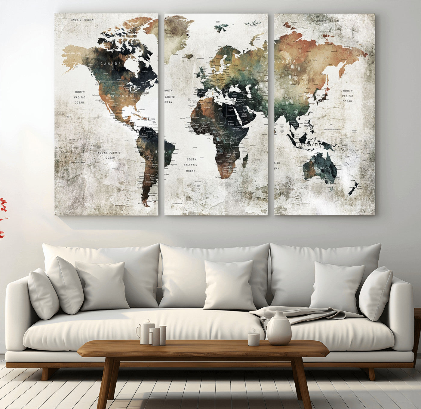 Push Pin World Map Canvas Print – Framed Wall Art for Couples to Track Their Travels – Anniversary Gift or Home Adventure Decor