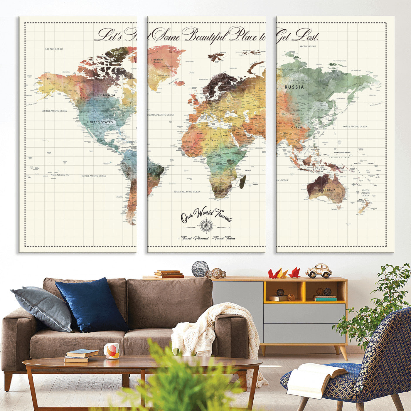 29289638-MGV-CV-36X24-Personalized World Map Print - Customizable Push Pin Framed World Map Print on Canvas - Custom Quote on Map Print
