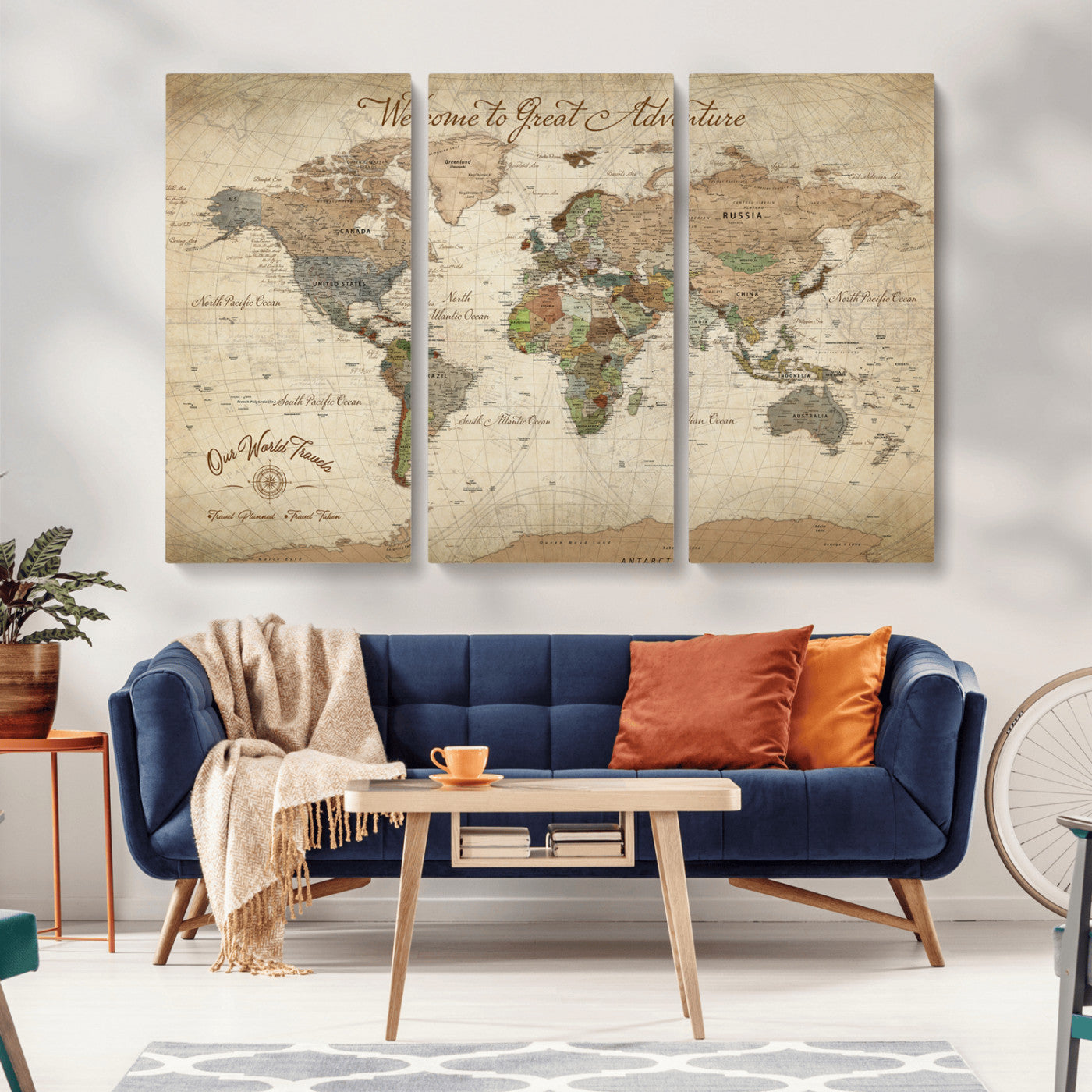 76478536-MGV-CV-30X20-Custom Push Pin World Map Wall Canvas Print – Personalized Travel Tracker with Pins – Framed Custom Quotie Canvas for Home Office Decor