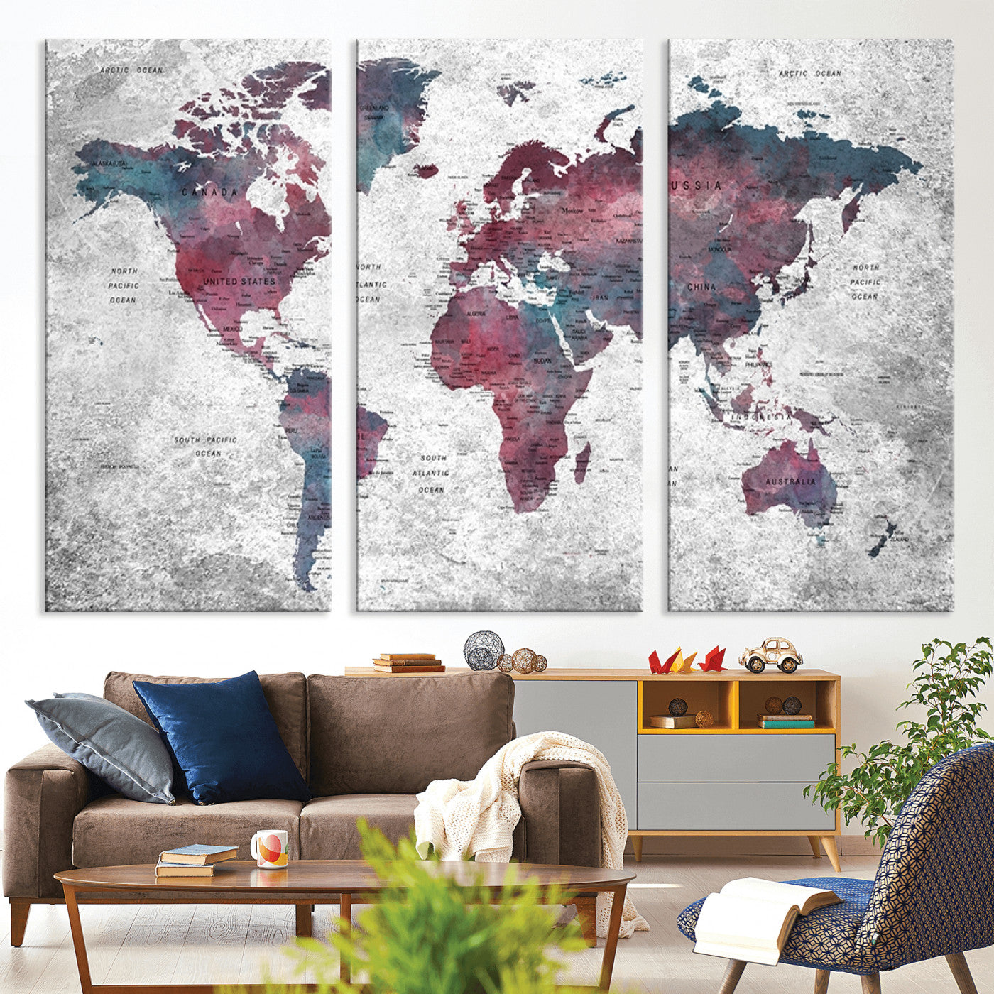 Push Pin World Map Canvas Print – Framed Wall Art for Couples to Track Their Travels – Anniversary Gift or Home Adventure Decor