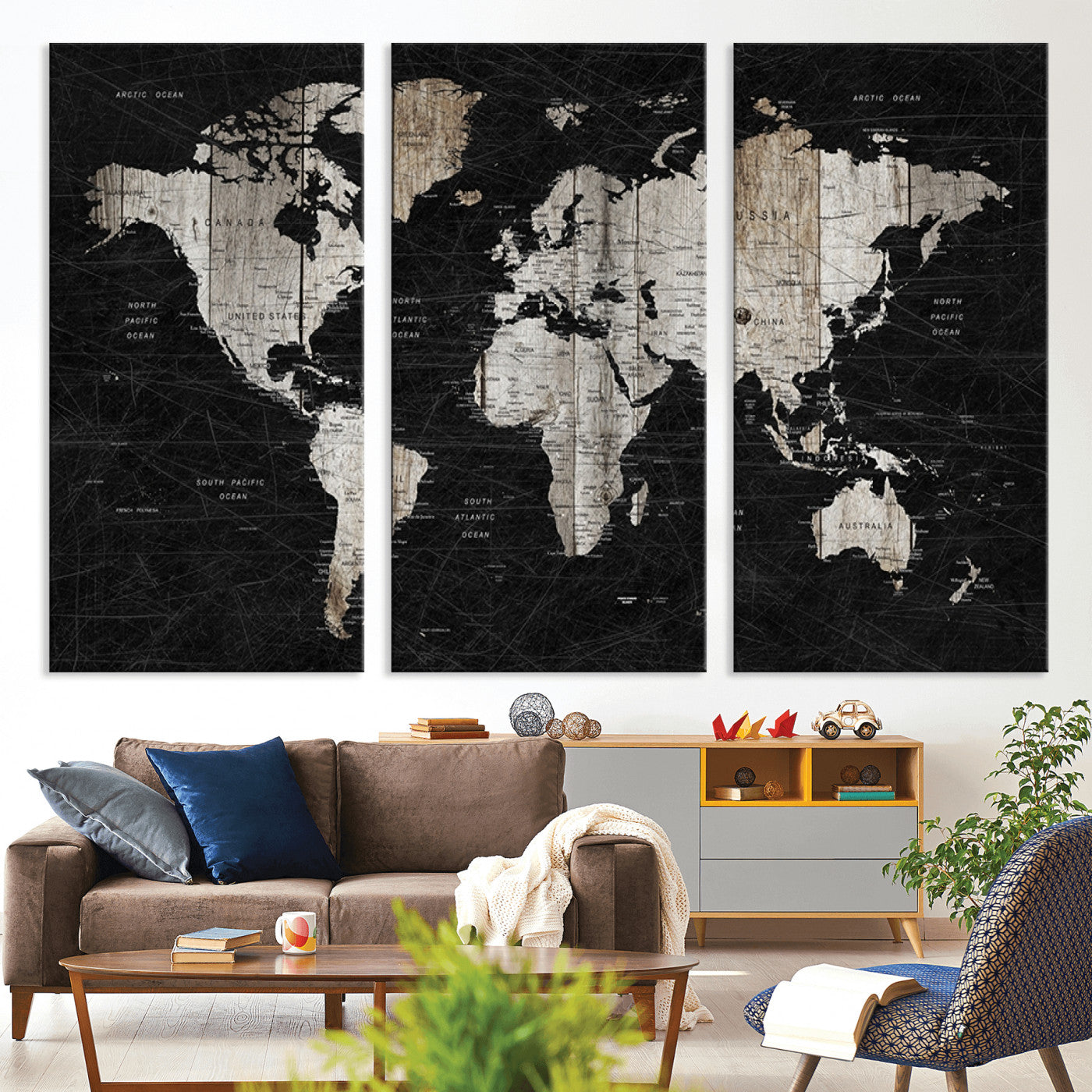 89998-MGV-CV-36X24-Push Pin World Map Canvas Print – Framed Wall Art for Couples to Track Their Travels – Anniversary Gift or Home Adventure Decor