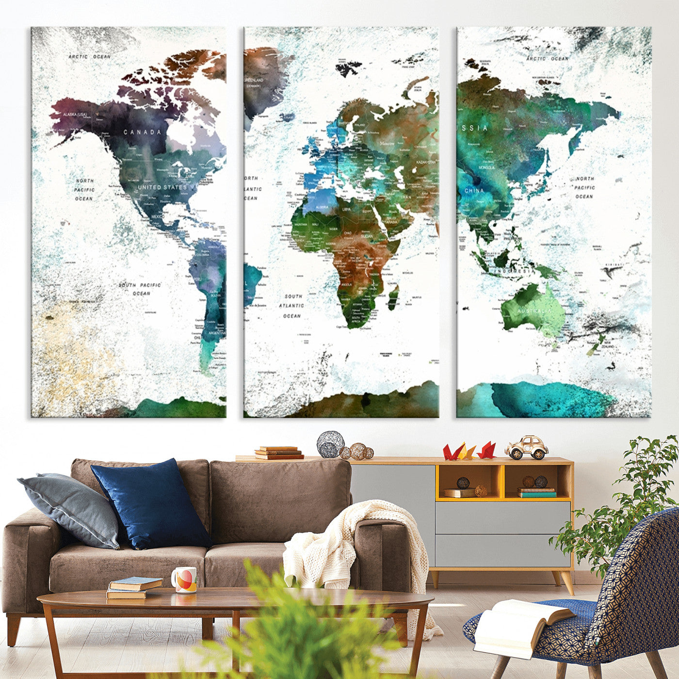 Push Pin World Map Canvas Print – Framed Wall Art for Couples to Track Their Travels – Anniversary Gift or Home Adventure Decor