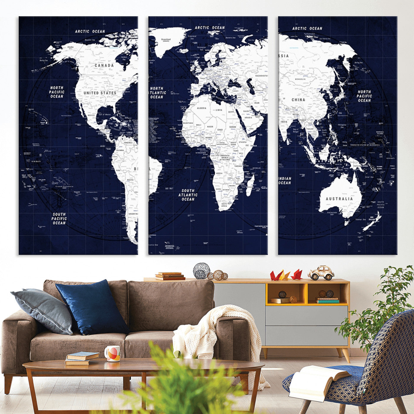 Push Pin World Map Canvas Print – Framed Wall Art for Couples to Track Their Travels – Anniversary Gift or Home Adventure Decor