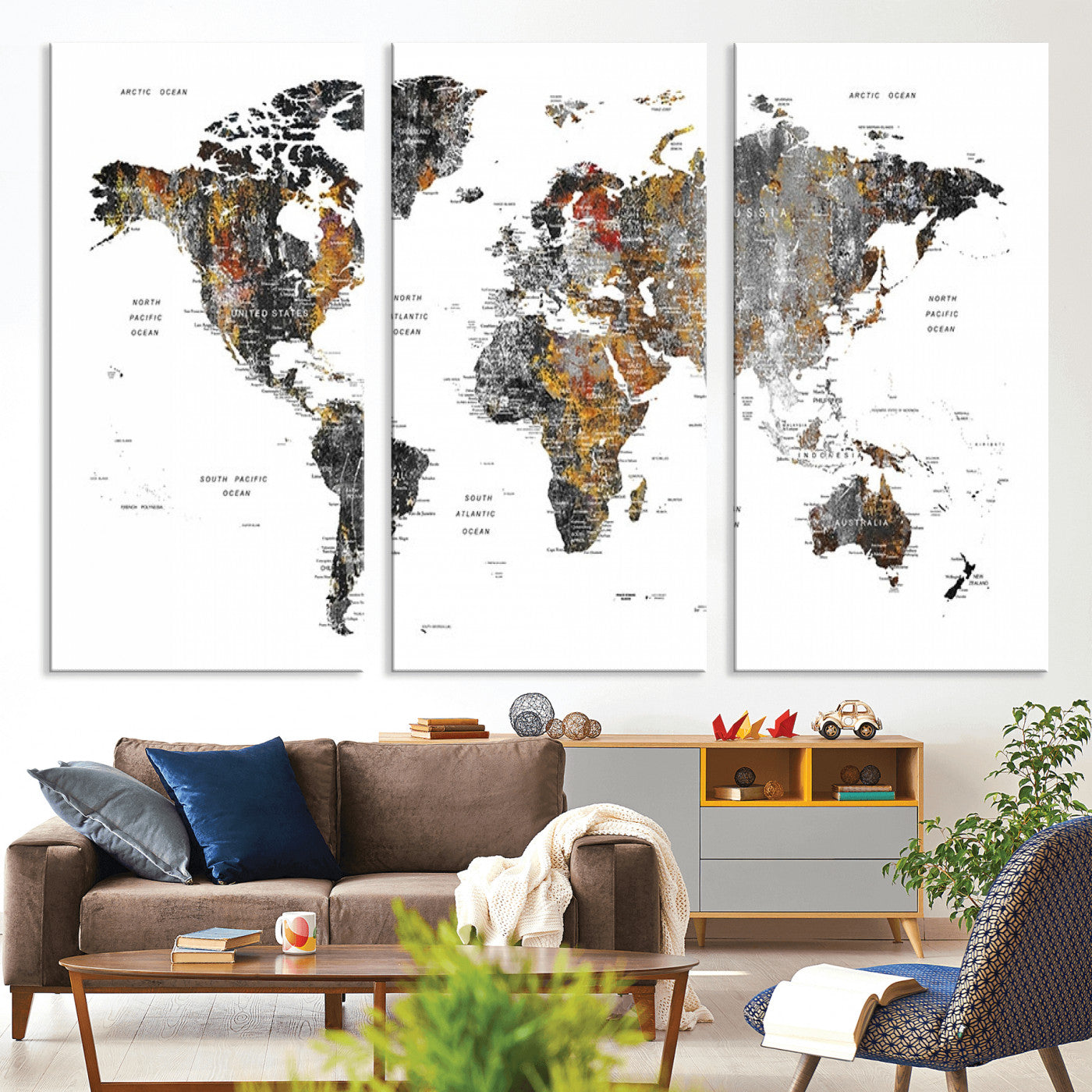 Push Pin World Map Canvas Print – Framed Wall Art for Couples to Track Their Travels – Anniversary Gift or Home Adventure Decor