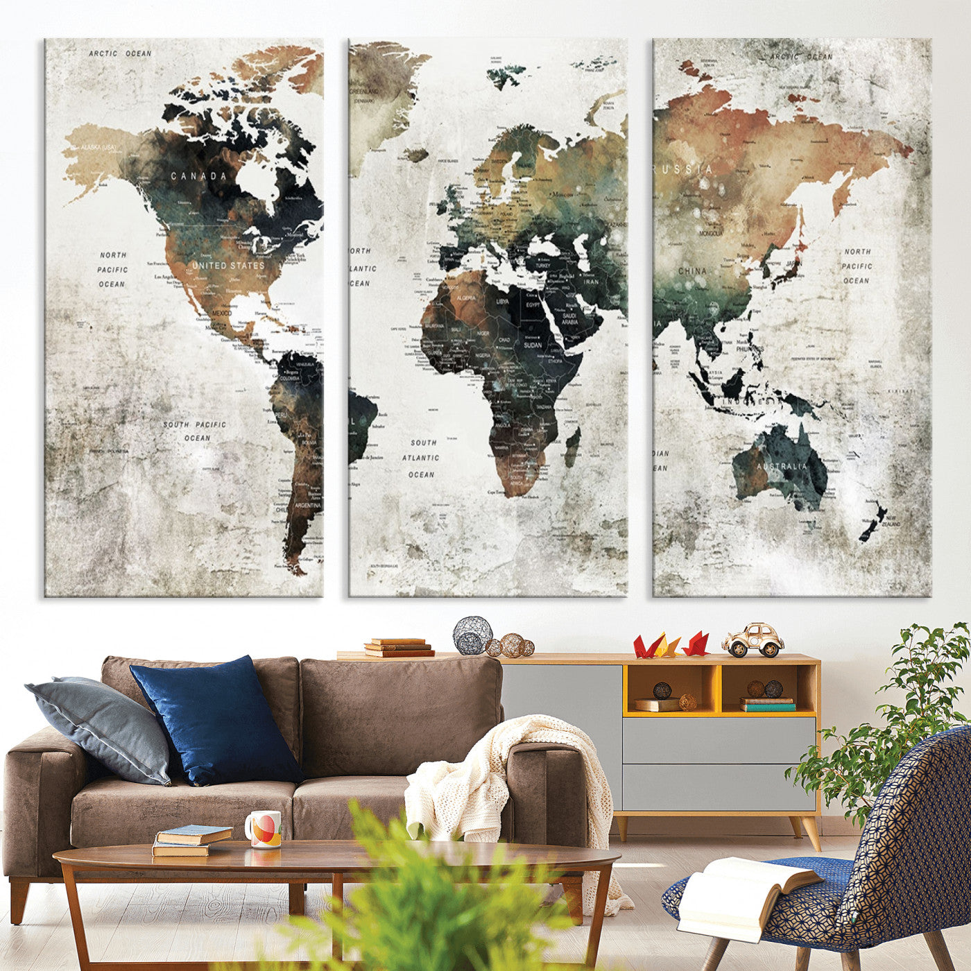 Push Pin World Map Canvas Print – Framed Wall Art for Couples to Track Their Travels – Anniversary Gift or Home Adventure Decor