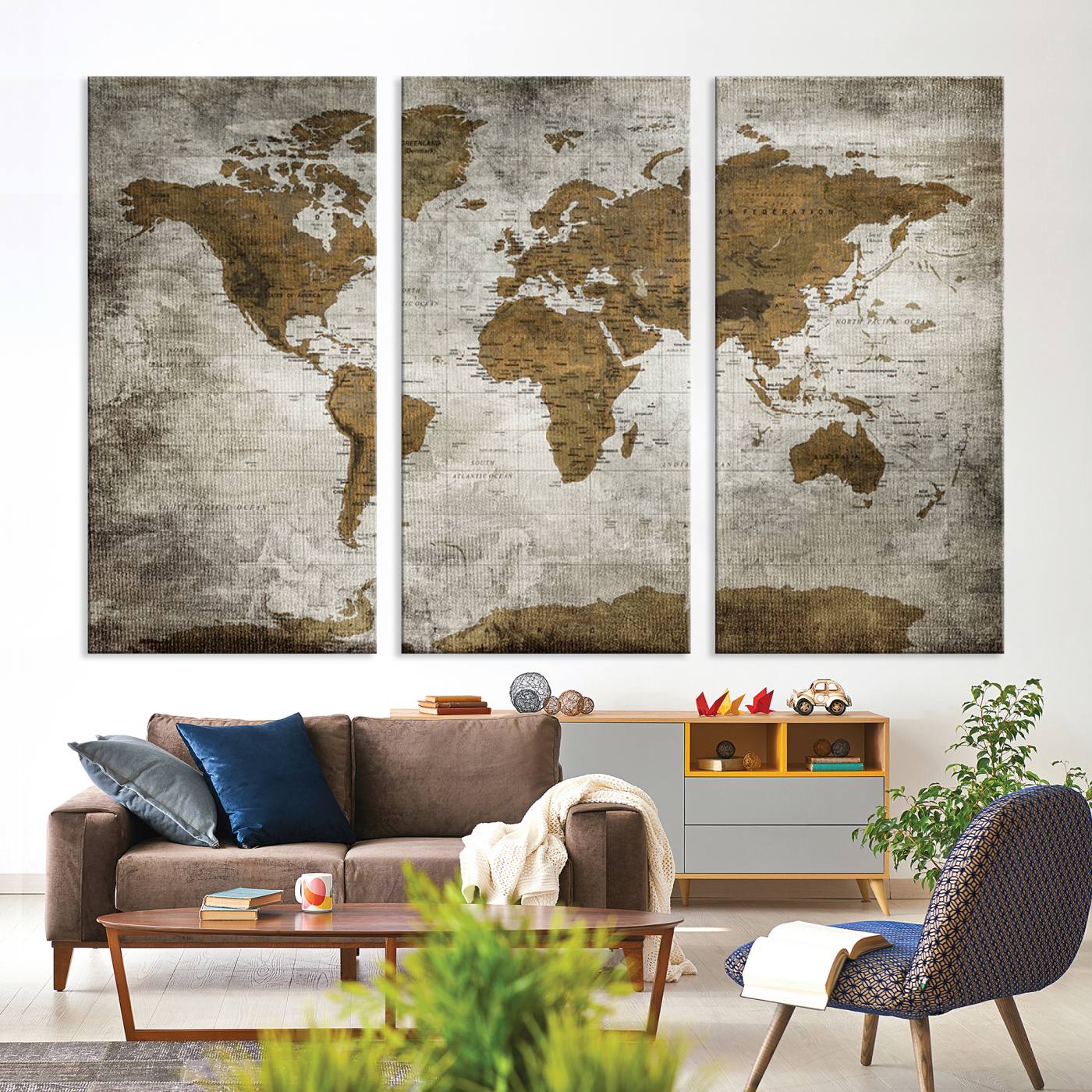 Push Pin World Map Canvas Print – Framed Wall Art for Couples to Track Their Travels – Anniversary Gift or Home Adventure Decor