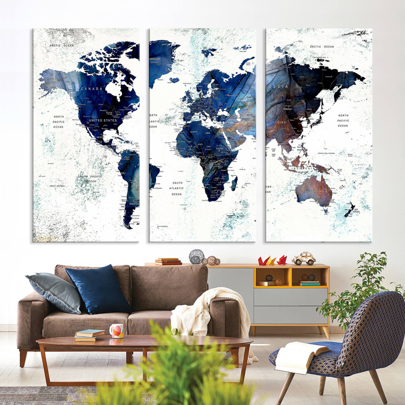 Push Pin World Map Canvas Print – Framed Wall Art for Couples to Track Their Travels – Anniversary Gift or Home Adventure Decor
