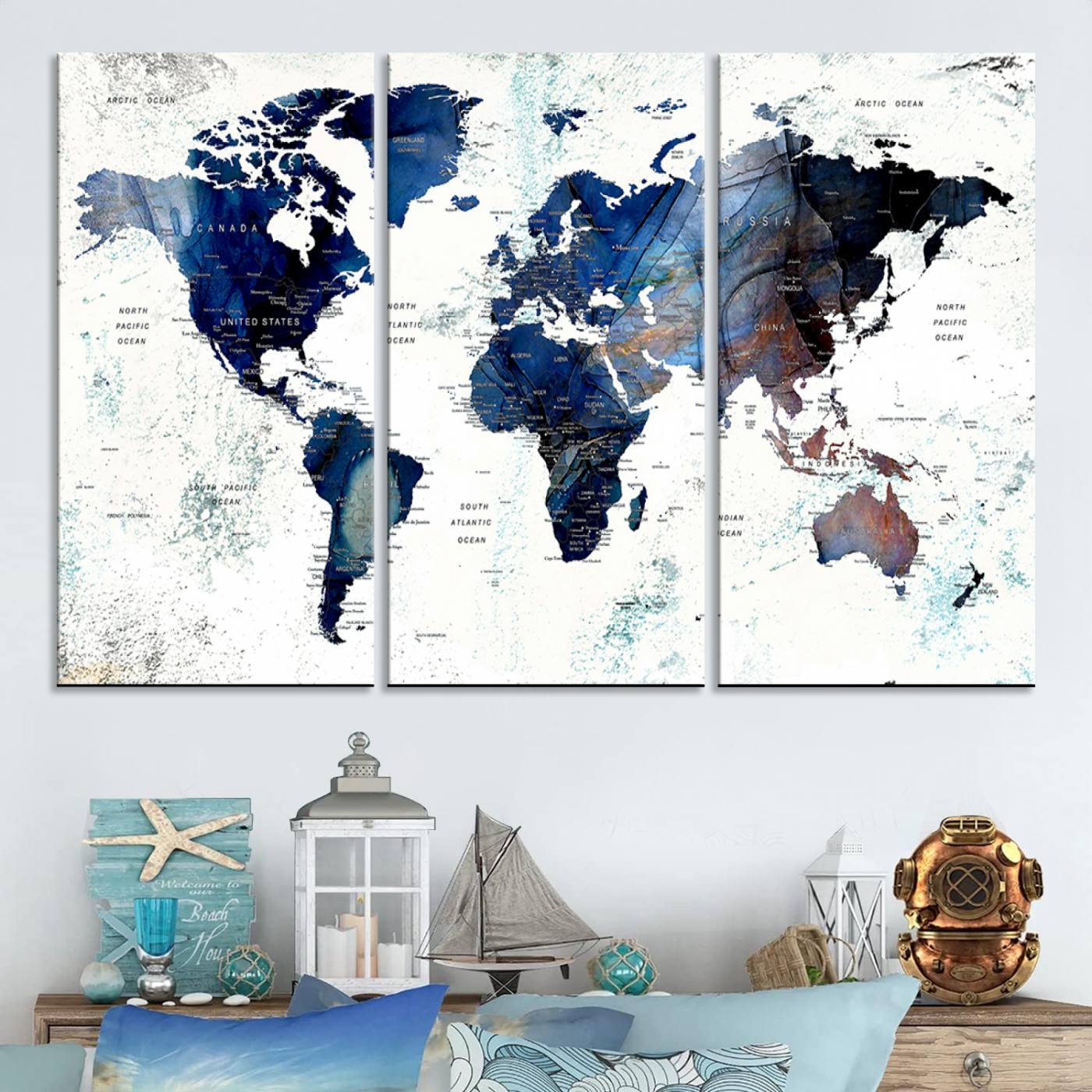 Push Pin World Map Canvas Print – Framed Wall Art for Couples to Track Their Travels – Anniversary Gift or Home Adventure Decor
