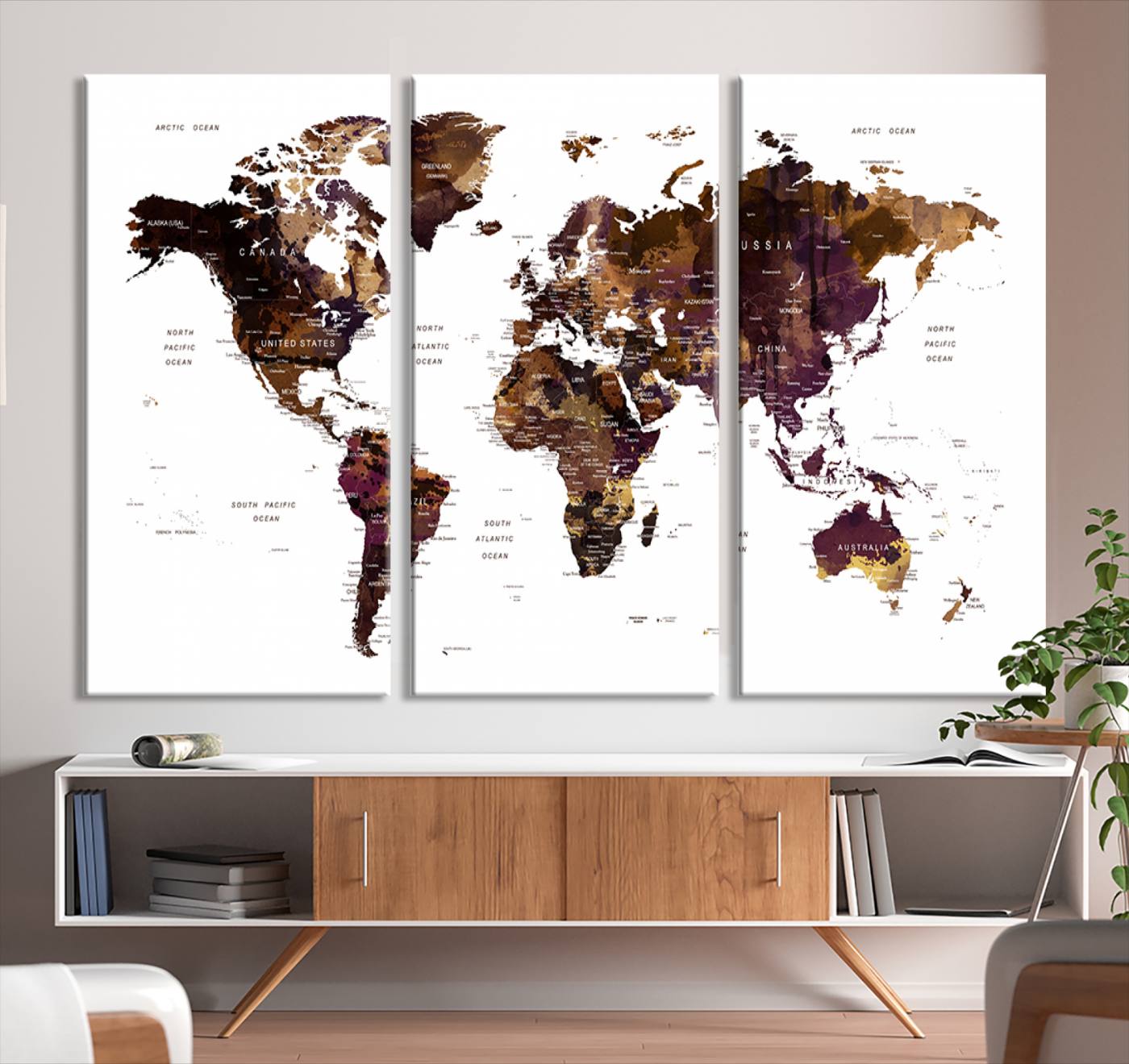Push Pin World Map Canvas Print – Framed Wall Art for Couples to Track Their Travels – Anniversary Gift or Home Adventure Decor