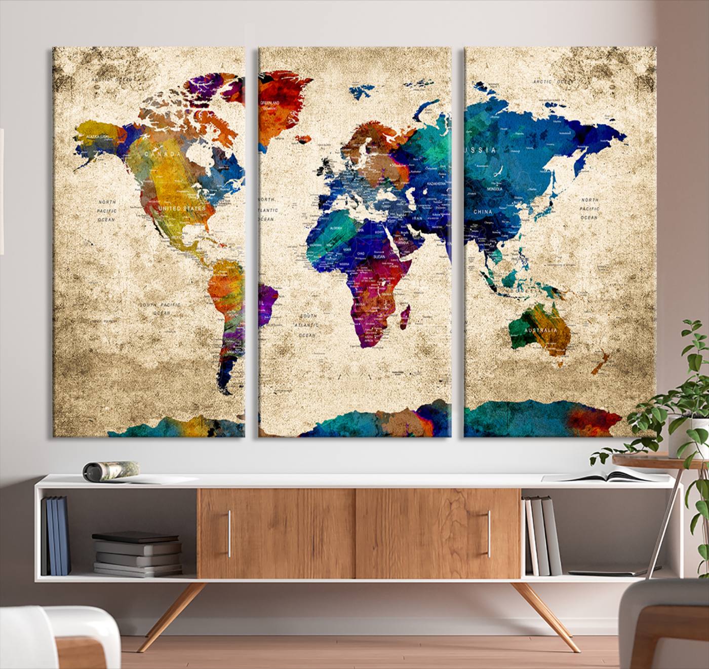 Push Pin World Map Canvas Print – Framed Wall Art for Couples to Track Their Travels – Anniversary Gift or Home Adventure Decor