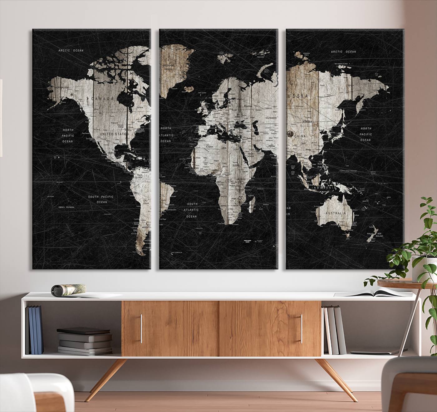 Push Pin World Map Canvas Print – Framed Wall Art for Couples to Track Their Travels – Anniversary Gift or Home Adventure Decor