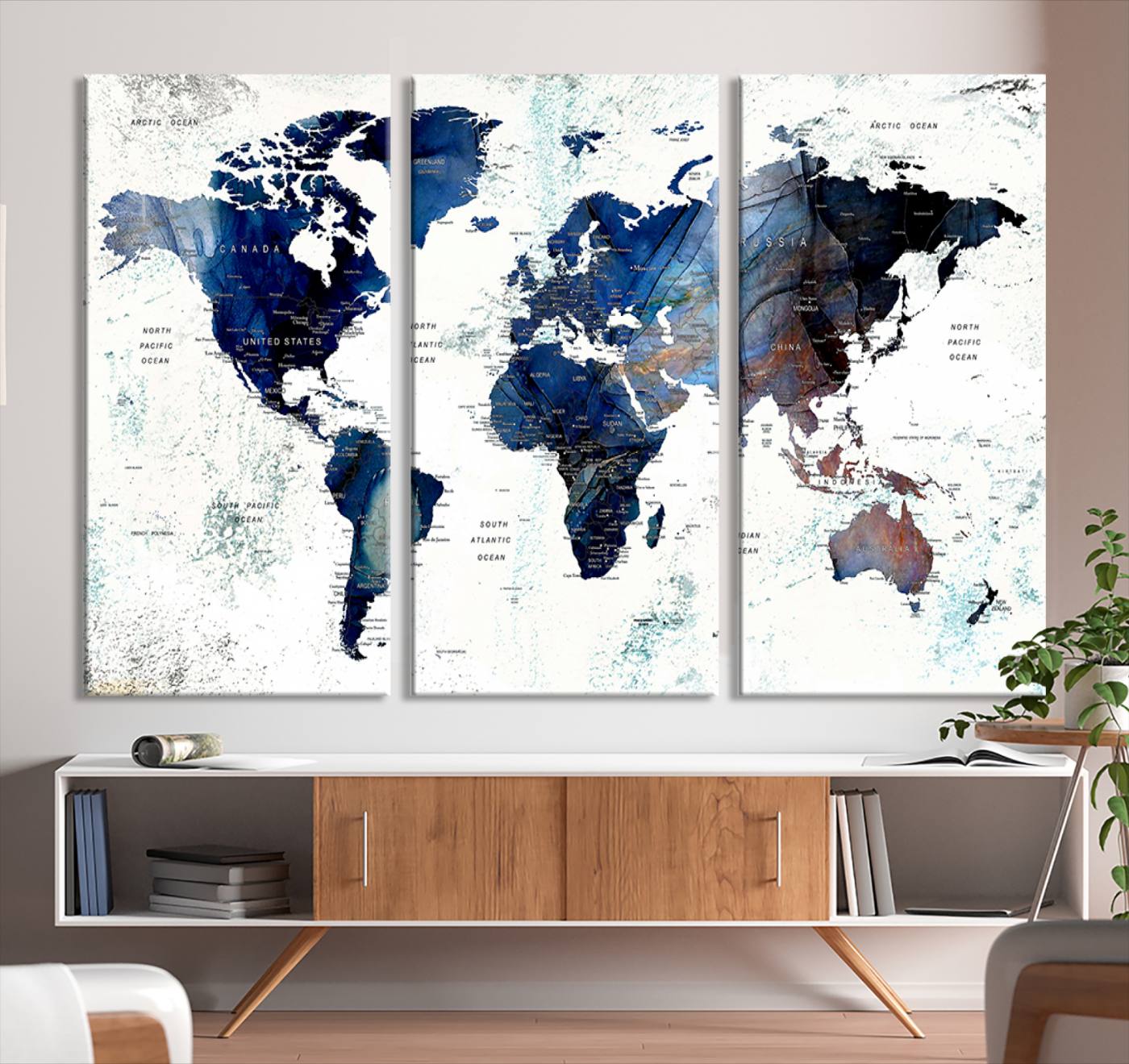 Push Pin World Map Canvas Print – Framed Wall Art for Couples to Track Their Travels – Anniversary Gift or Home Adventure Decor