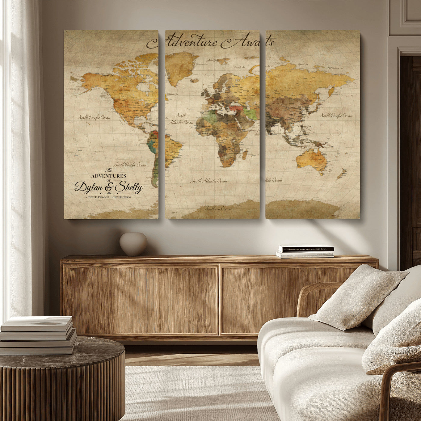 50298017-MGV-CV-36X24-Personalized World Map Print, Customizable Push Pin Framed World Map Print on Canvas - Custom Quote on Map Print