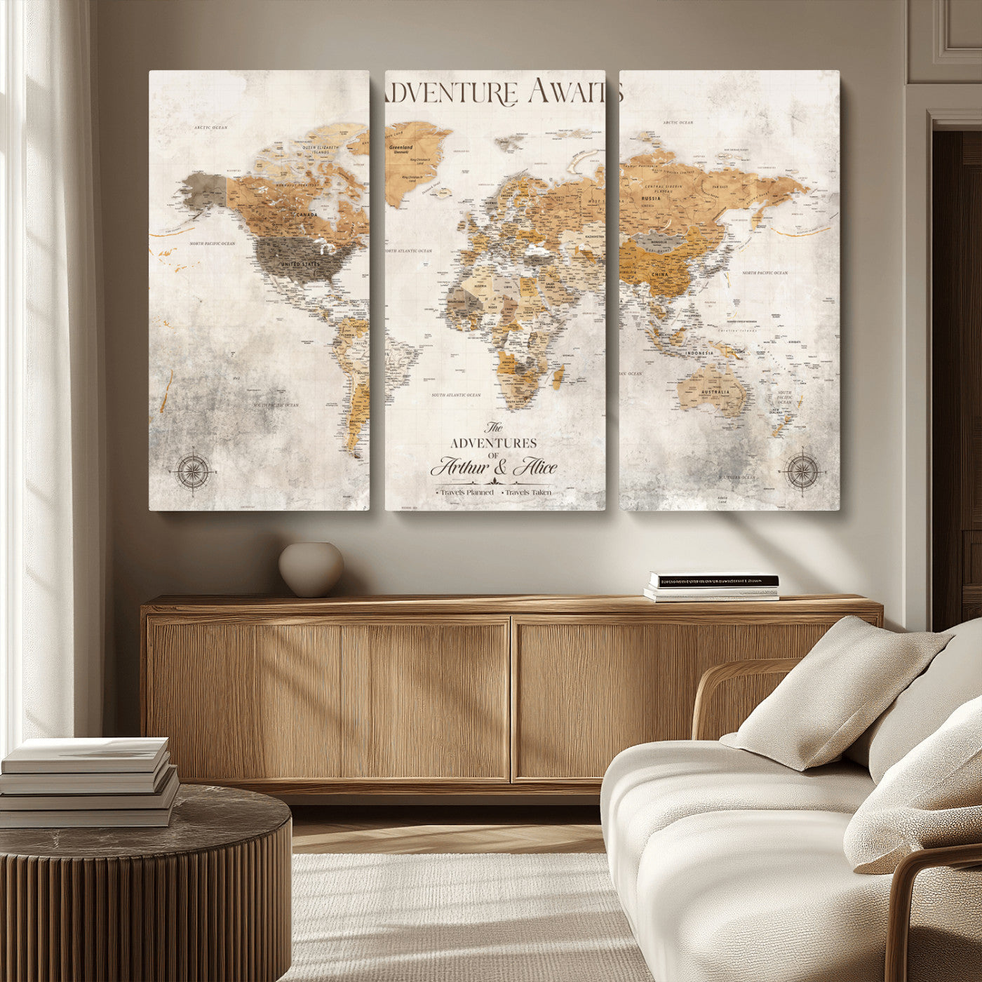 99422096-MGV-CV-30X20-Custom Push Pin World Map Wall Canvas Print – Personalized Travel Tracker with Pins – Framed Custom Quotie Canvas for Home Office Decor