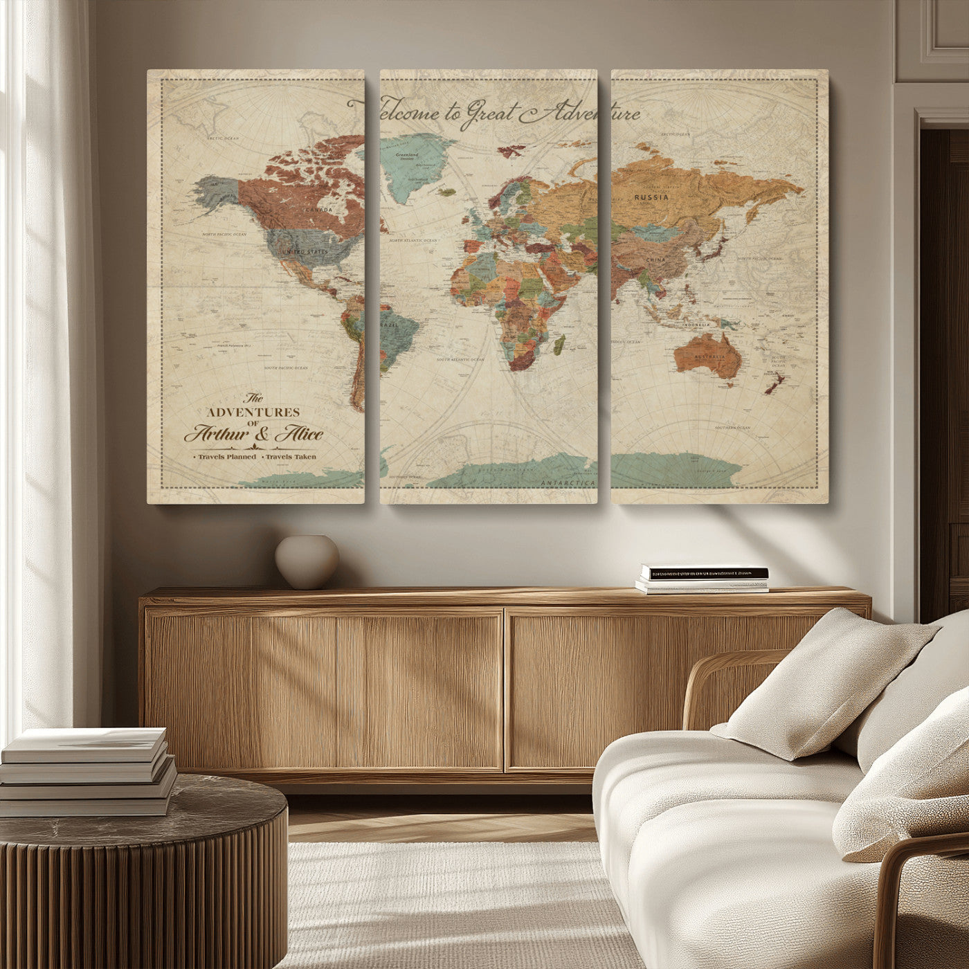 17587858-MGV-CV-36X24-Custom Push Pin World Map Wall Canvas Print – Personalized Travel Tracker with Pins – Framed Custom Quotie Canvas for Home Office Decor