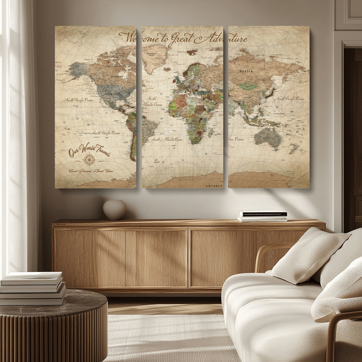 76478536-MGV-CV-30X20-Custom Push Pin World Map Wall Canvas Print – Personalized Travel Tracker with Pins – Framed Custom Quotie Canvas for Home Office Decor