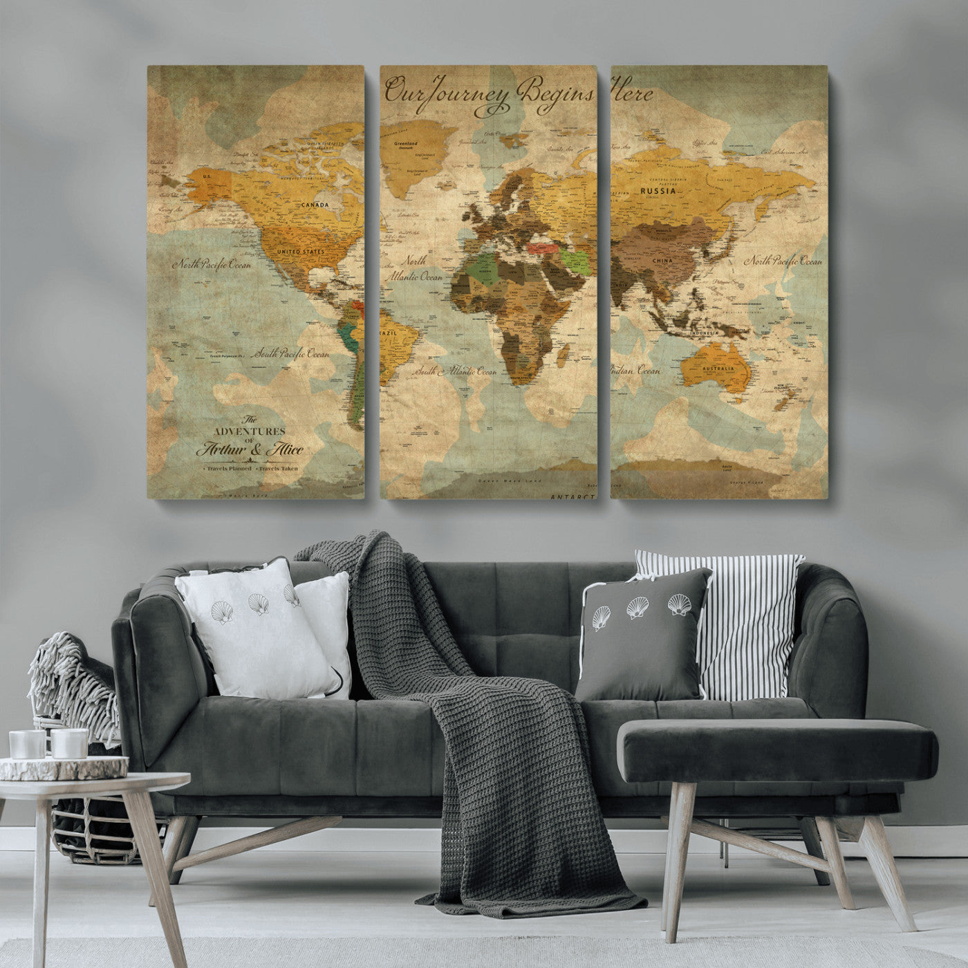 40572820-MGV-CV-36X24-Custom Push Pin World Map Wall Canvas Print – Personalized Travel Tracker with Pins – Framed Custom Quotie Canvas for Home Office Decor