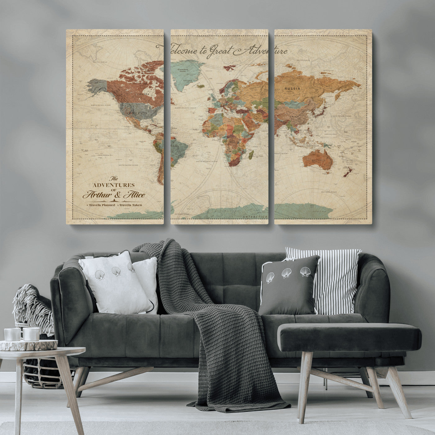 17587858-MGV-CV-36X24-Custom Push Pin World Map Wall Canvas Print – Personalized Travel Tracker with Pins – Framed Custom Quotie Canvas for Home Office Decor