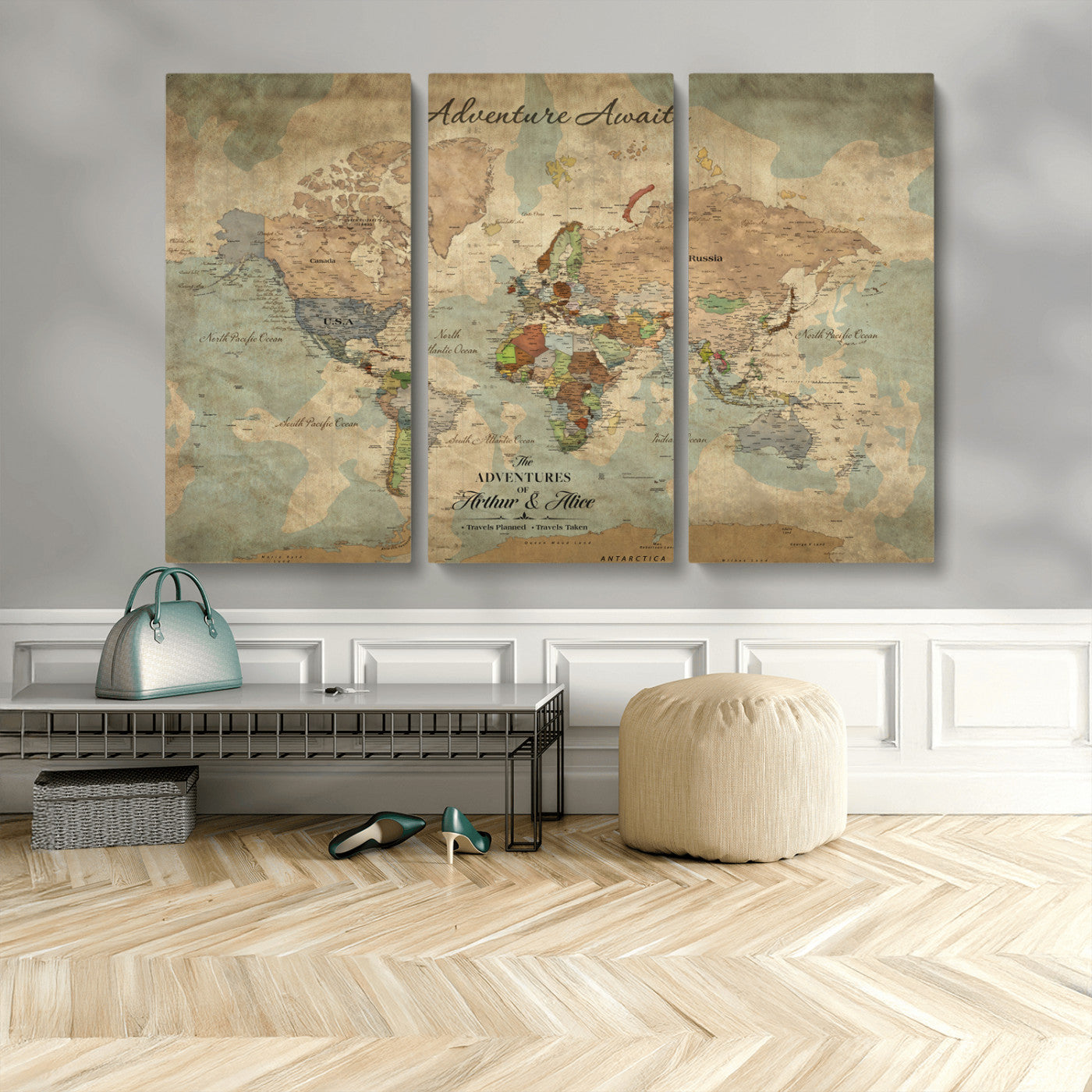 60798273-MGV-CV-30X20-Custom Push Pin World Map Wall Canvas Print – Personalized Travel Tracker with Pins – Framed Custom Quotie Canvas for Home Office Decor
