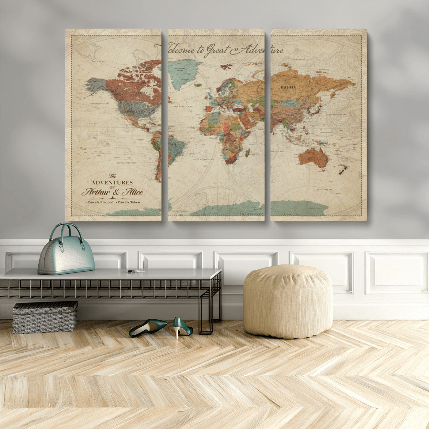 17587858-MGV-CV-36X24-Custom Push Pin World Map Wall Canvas Print – Personalized Travel Tracker with Pins – Framed Custom Quotie Canvas for Home Office Decor