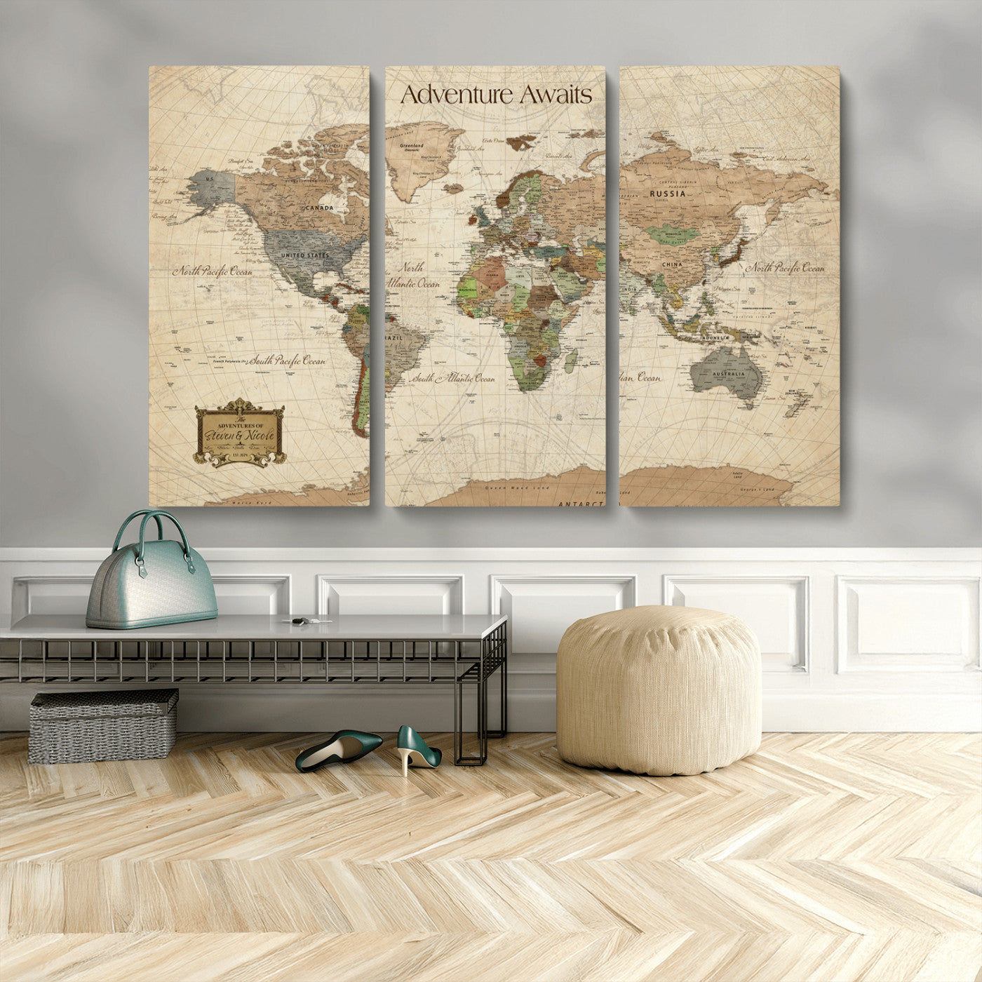 33020399-MGV-CV-30X20-Custom Push Pin World Map Wall Canvas Print – Personalized Travel Tracker with Pins – Framed Custom Quotie Canvas for Home Office Decor