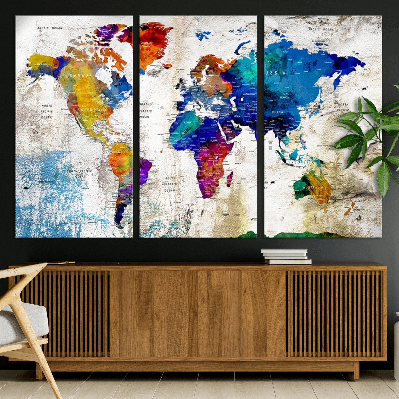 Push Pin World Map Canvas Print – Framed Wall Art for Couples to Track Their Travels – Anniversary Gift or Home Adventure Decor