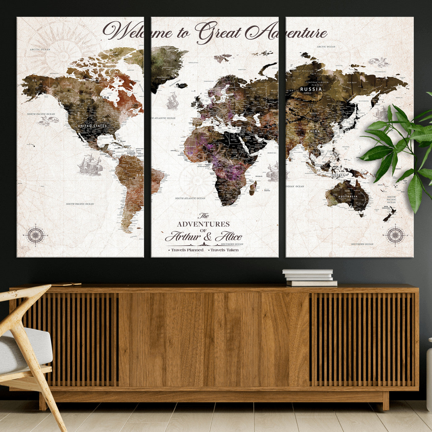 35778202-MGV-CV-36X24-Custom Push Pin World Map Wall Canvas Print – Personalized Travel Map with Pins – Framed Large Canvas for Home Office Decor