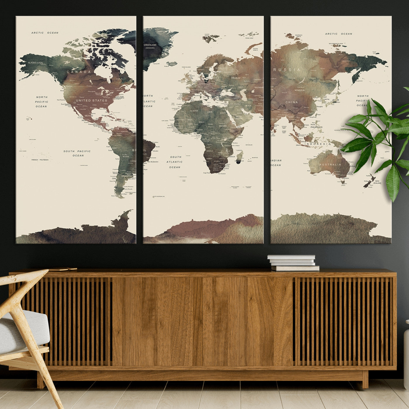 Push Pin World Map Canvas Print – Framed Wall Art for Couples to Track Their Travels – Anniversary Gift or Home Adventure Decor
