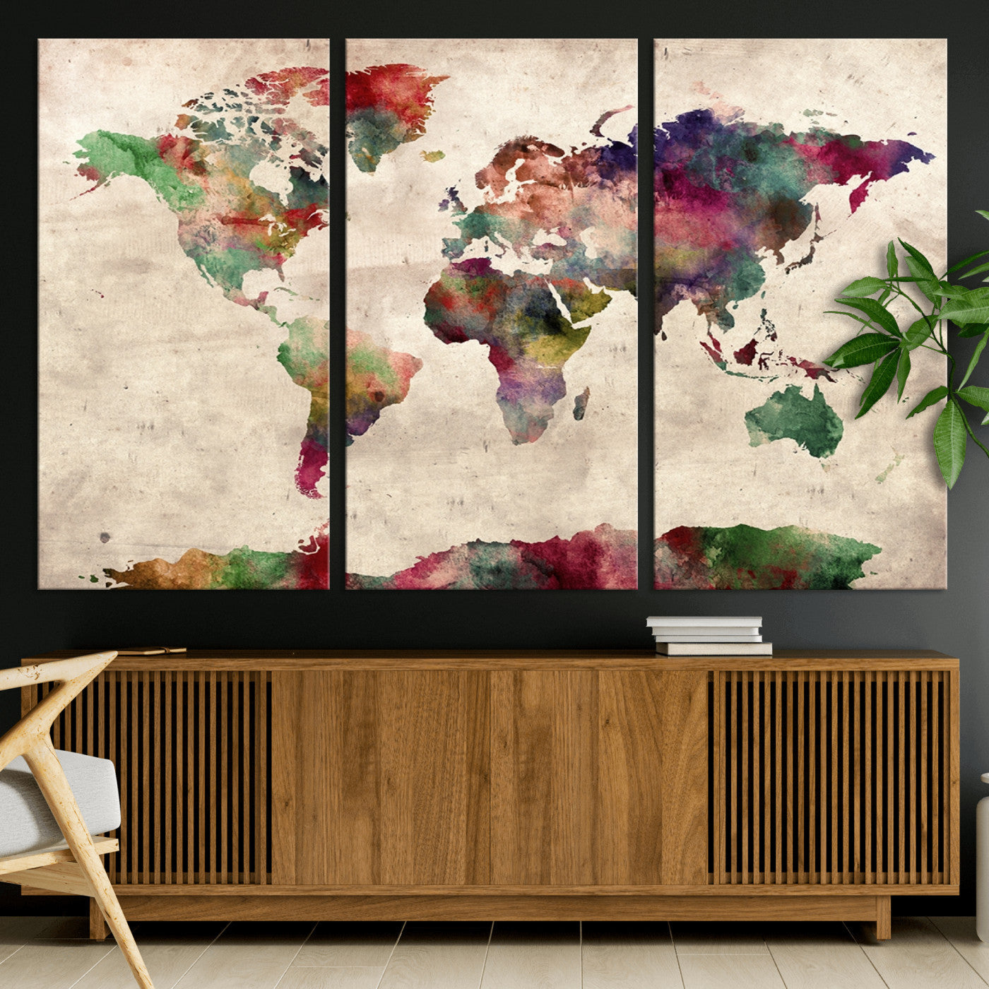 Push Pin World Map Canvas Print – Framed Wall Art for Couples to Track Their Travels – Anniversary Gift or Home Adventure Decor